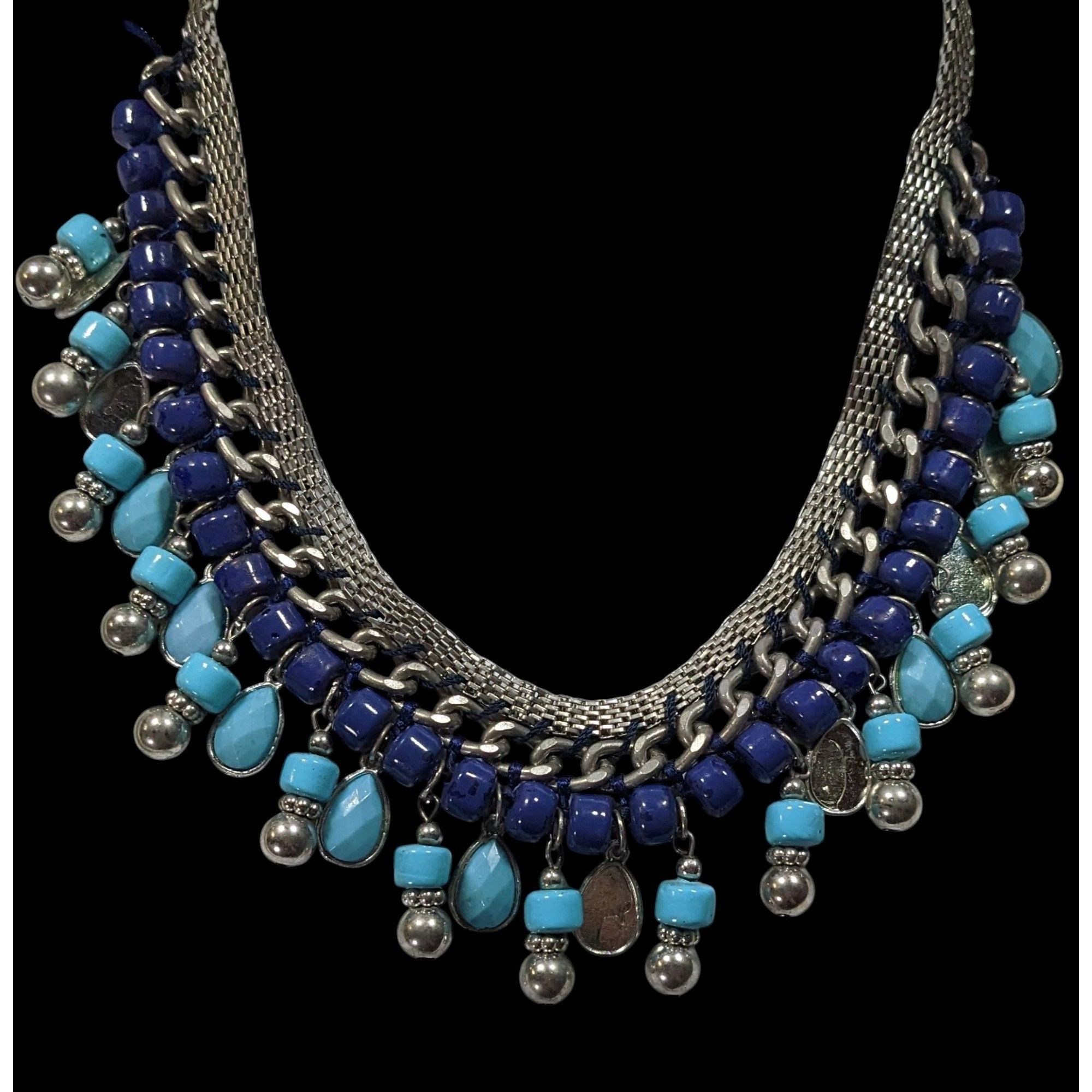 Other Bohemian Fringe Blue And Silver Tone Beaded Necklace Size ONE SIZE - 2 Thumbnail