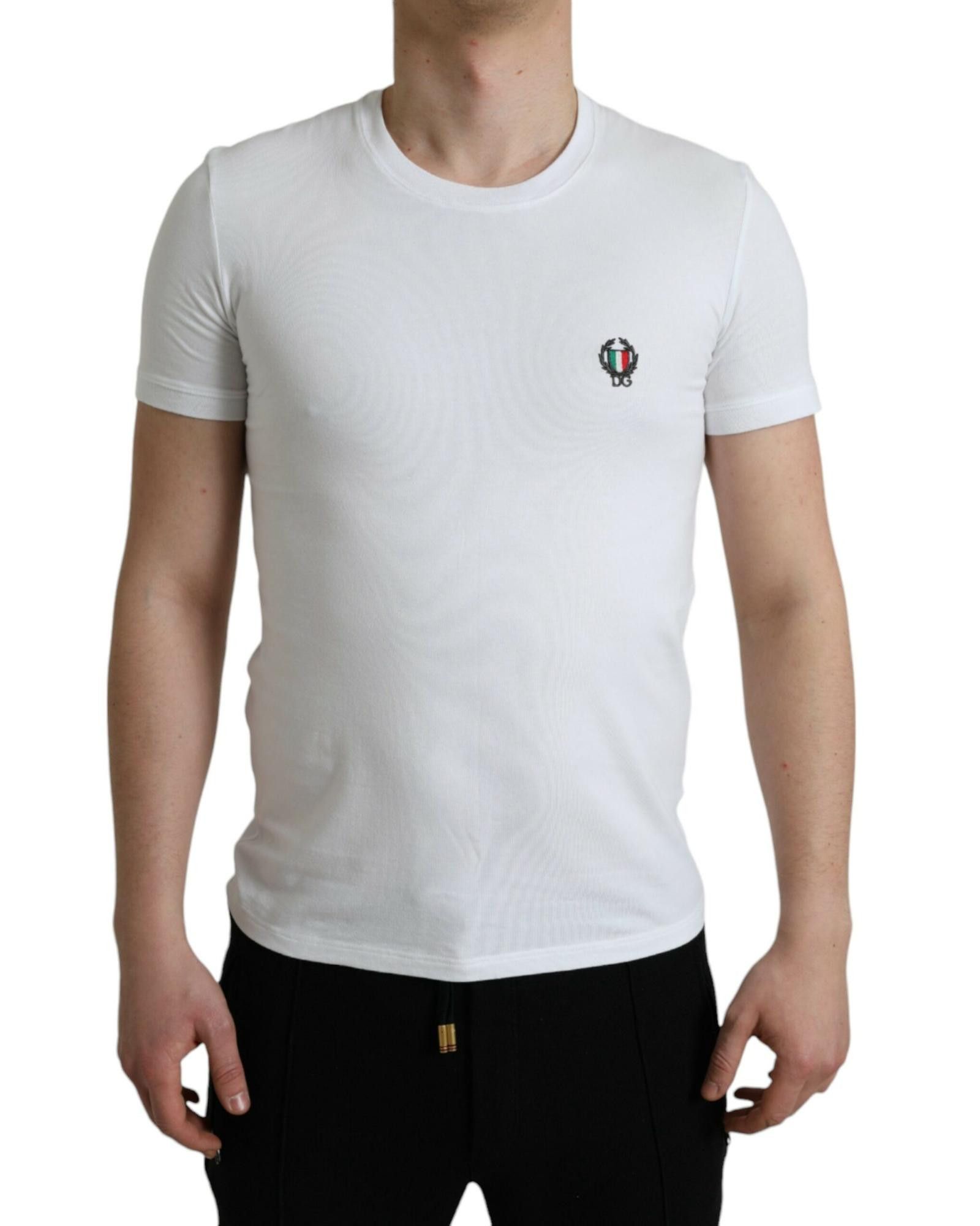 Dolce & Gabbana White Logo Embellished Crew Neck T-shirt