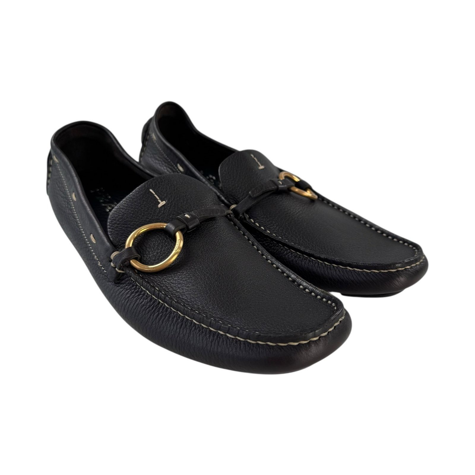Prada Prada Brown Pebbled Leather Loafers Size US 8 / IT 38 - 2 Thumbnail