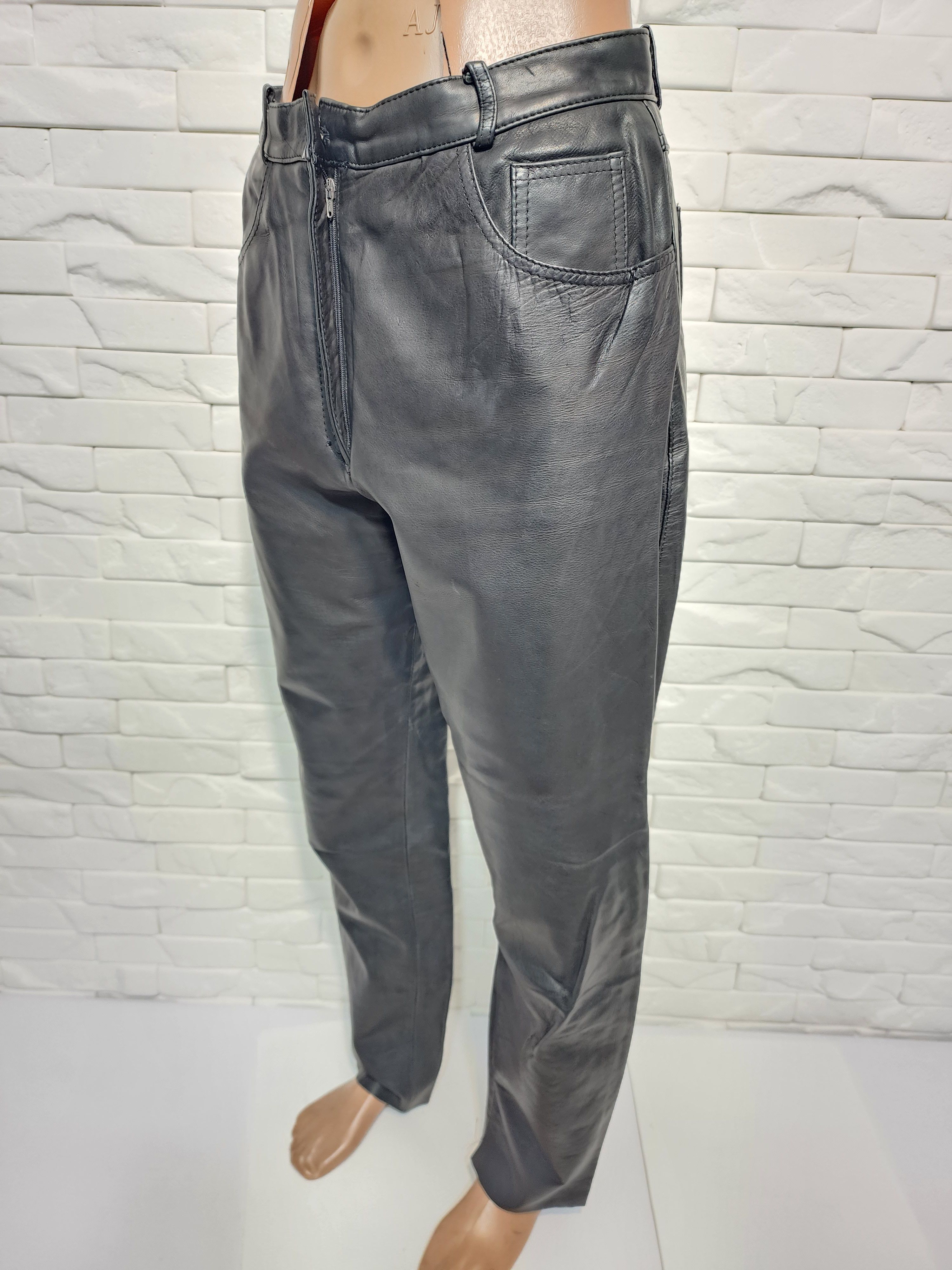 Genuine Leather Black Leather Pants: Women's Denim Style Size 31" - 1 Thumbnail
