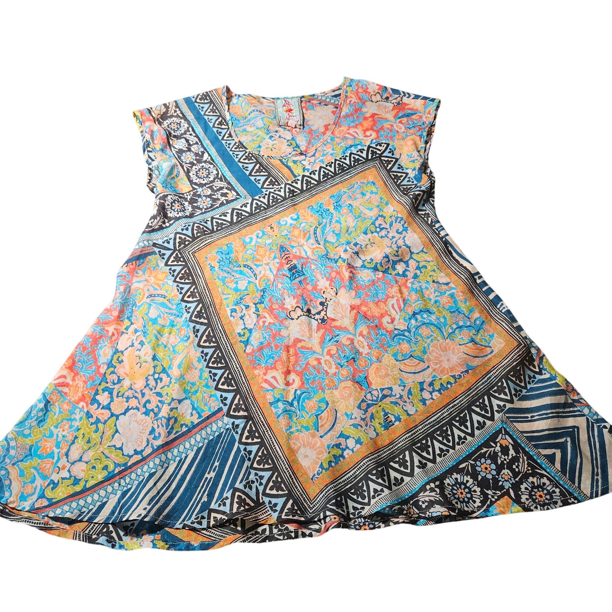 Johnny Was Johnny Was Women Silk Boho Tunic XS Multicolor Floral Geomet Size XS / US 0-2 / IT 36-38 - 5 Thumbnail