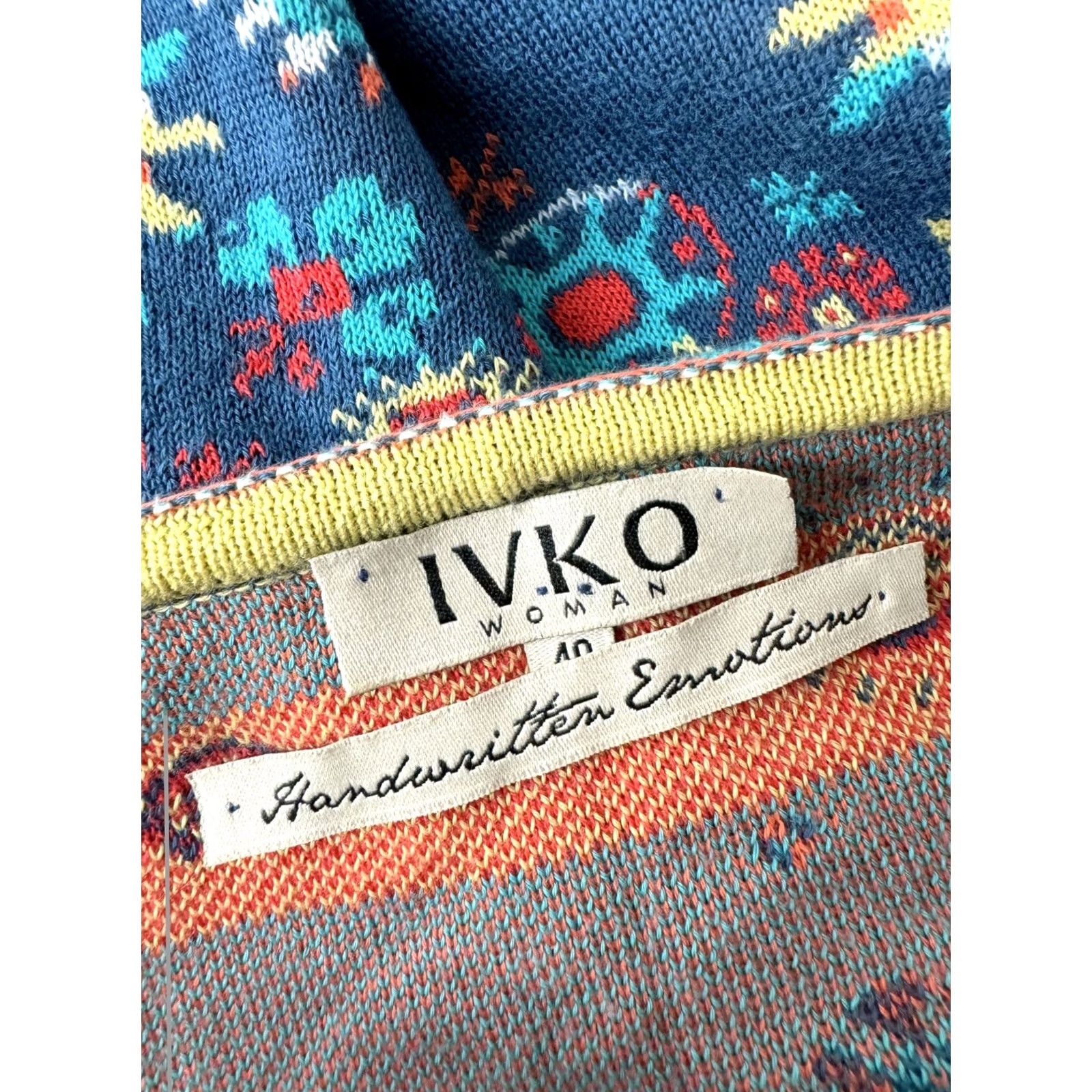 Vintage IVKO Cardigan Jumper Womens Cotton Crew Neck Size 40 Blue Boho Ethnic Size S / US 4 / IT 40 - 6 Thumbnail