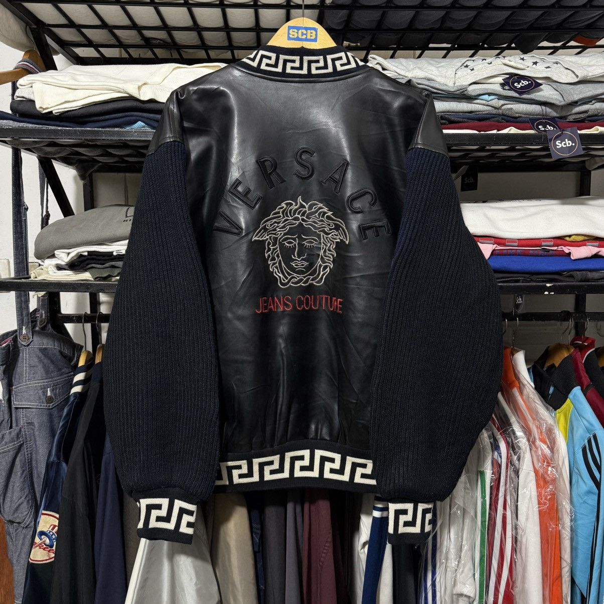 Versace Vintage versace jeans couture leather knit varsity jacket Size US L / EU 52-54 / 3 - 1 Thumbnail