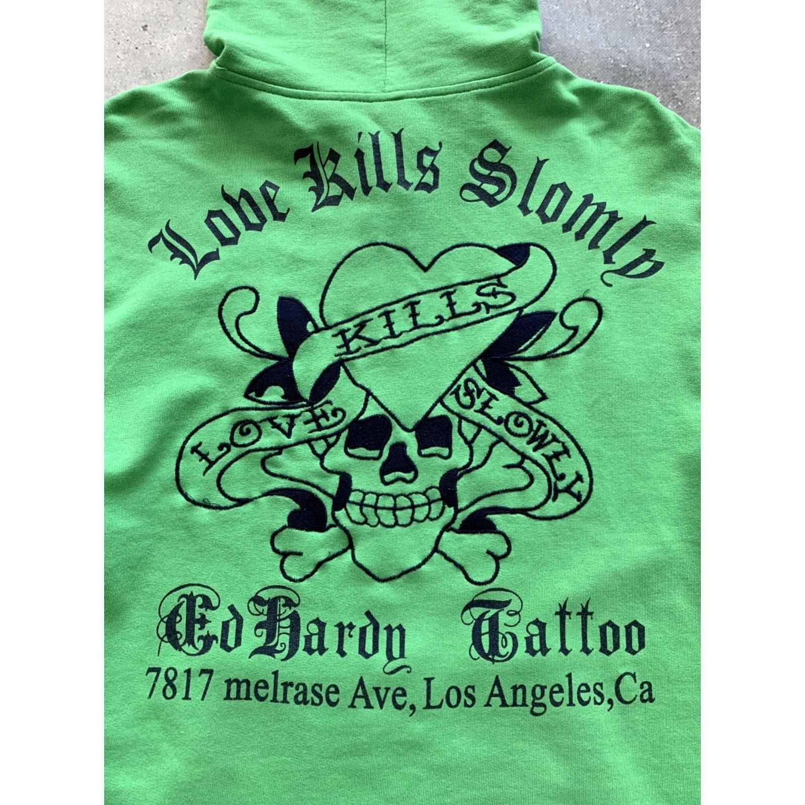 Ed Hardy ED HARDY Hoodie by Christian Audigier ZIP Green Men XL Crew Neck Full Zip Skull Tattoo Style Shirt Mens Size US XL / EU 56 / 4 - 4 Thumbnail