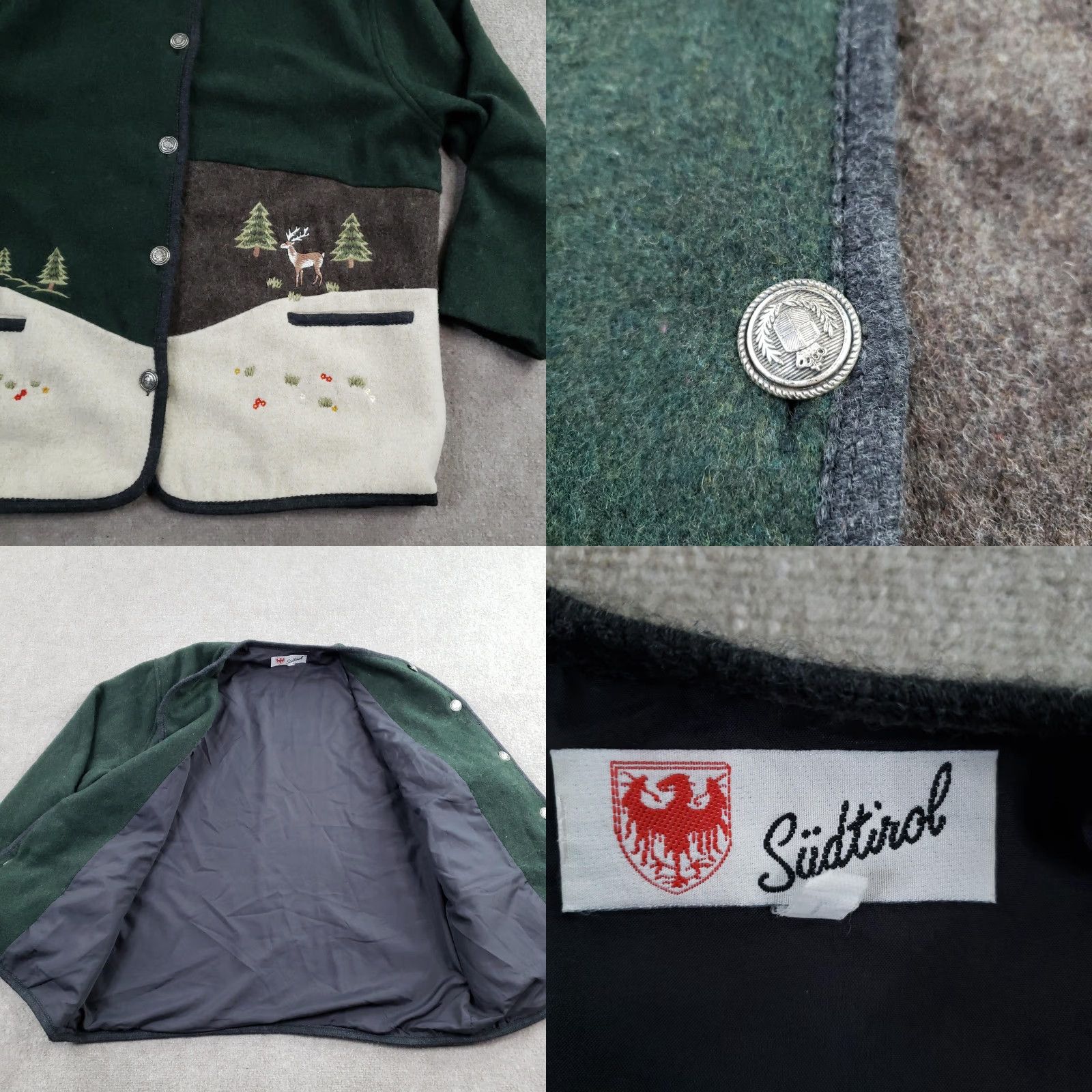 Vintage Südtirol Jacket Womens Large Green Wool Embroidered Deer Forest Scenic Lined Size L / US 10 / IT 46 - 8 Thumbnail