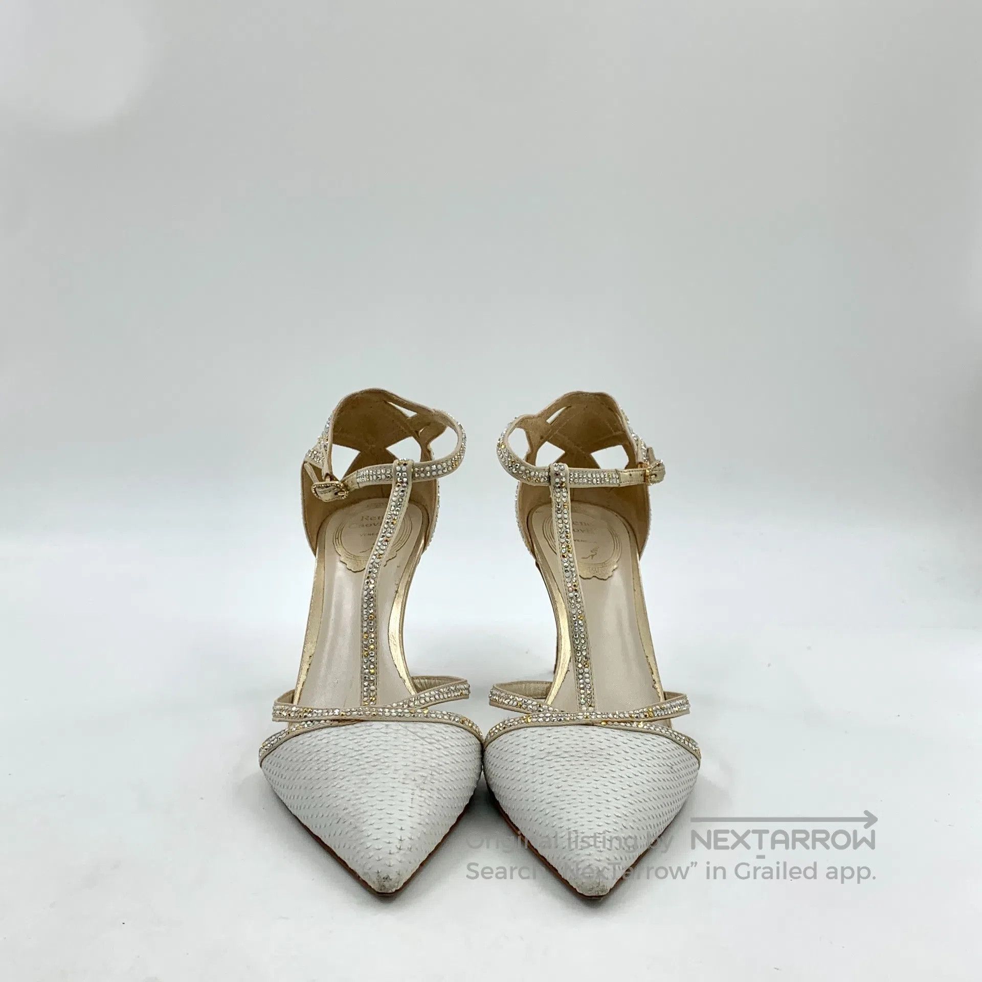 Rene Caovilla Rene Caovilla White Pointed Toe One Strap Buckle Diamond D Size US 7.5 / IT 37.5 - 3 Thumbnail