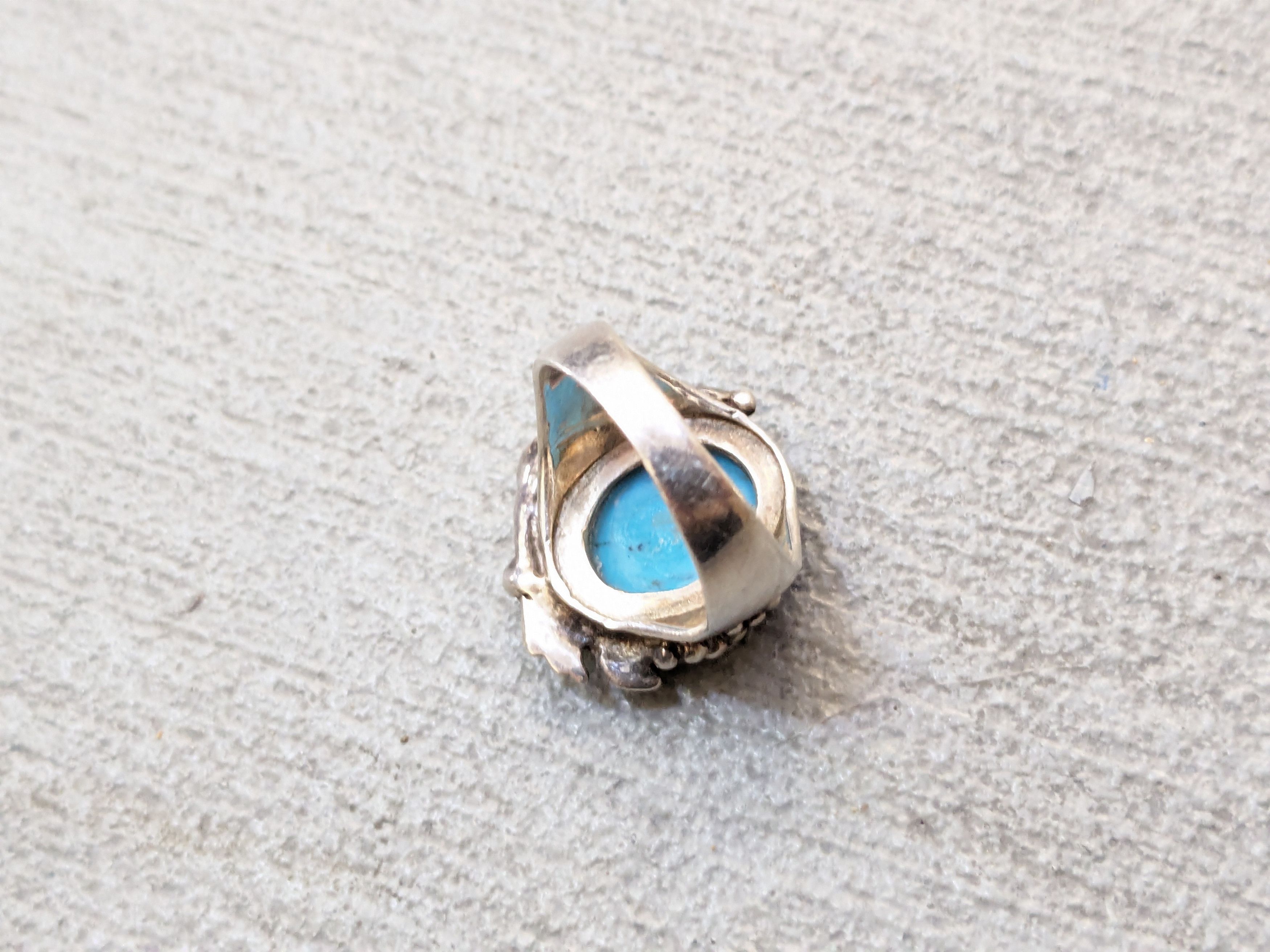 Jewelry Vintage Sterling Silver Ring 8 Faux Turquoise Leaf Modern Size ONE SIZE - 6 Thumbnail