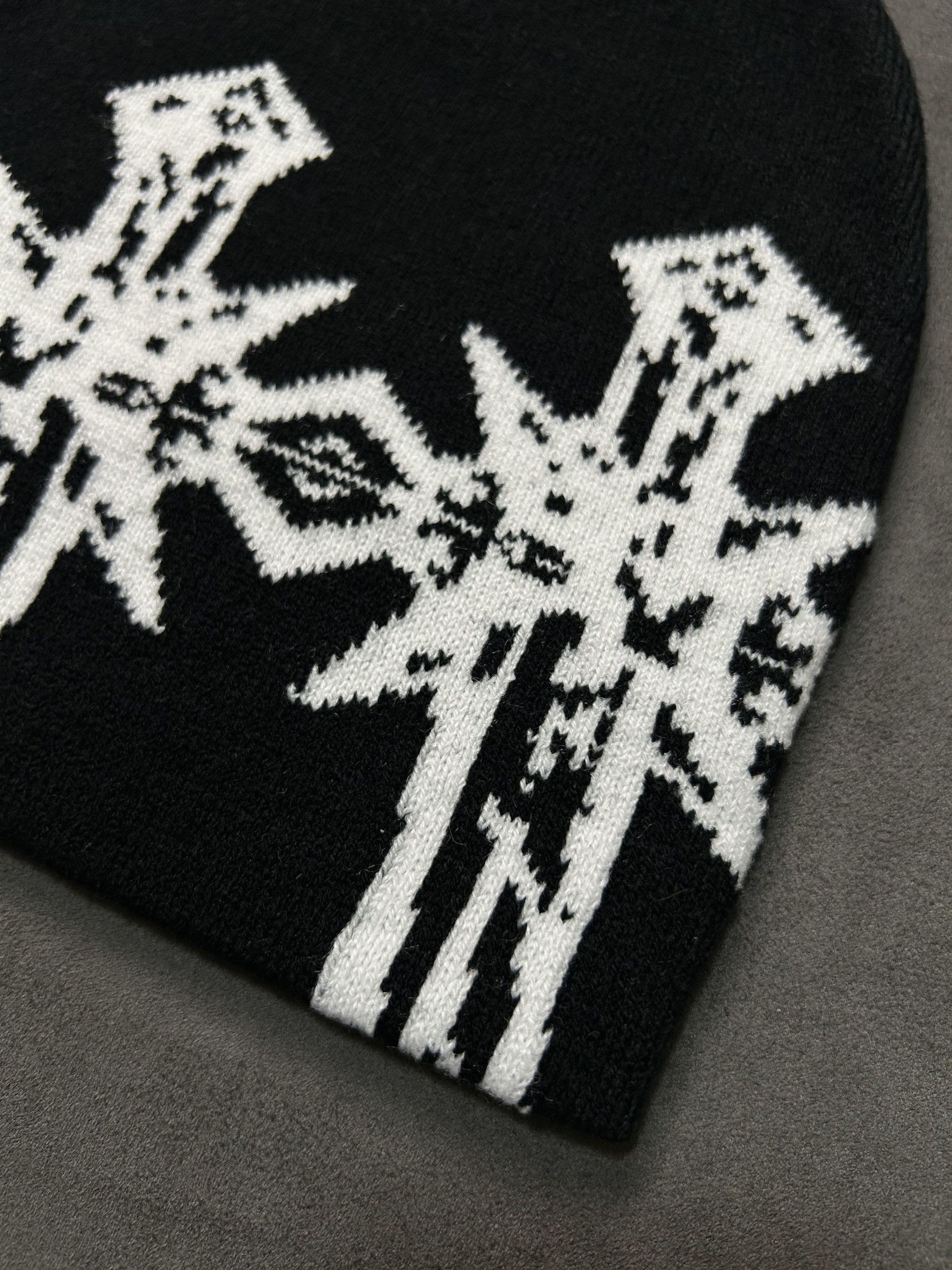 Japanese Brand Rare Double Crosses Graphic No Cuff Knit Beanie Black Hat OS Size ONE SIZE - 3 Thumbnail