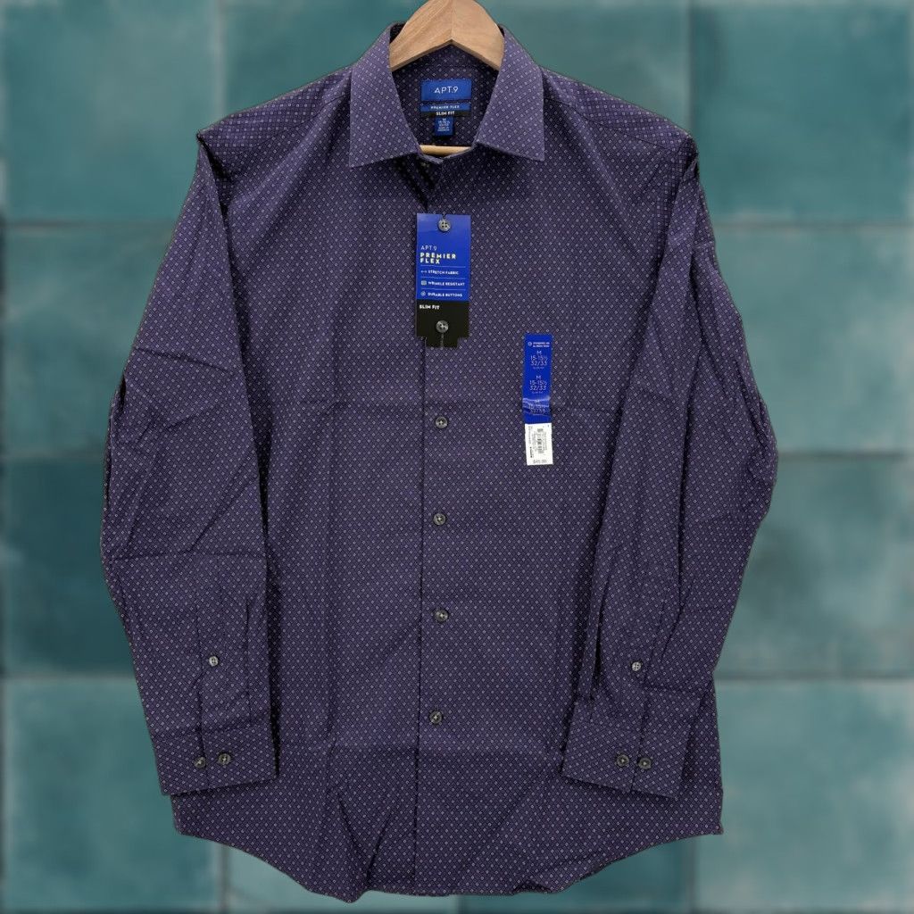 Apt. 9 APT 9 Premier Flex Shirt Mens Medium Purple Slim Fit Wrinkle Resistant Dress Shirt Size US M / EU 48-50 / 2 - 1 Thumbnail