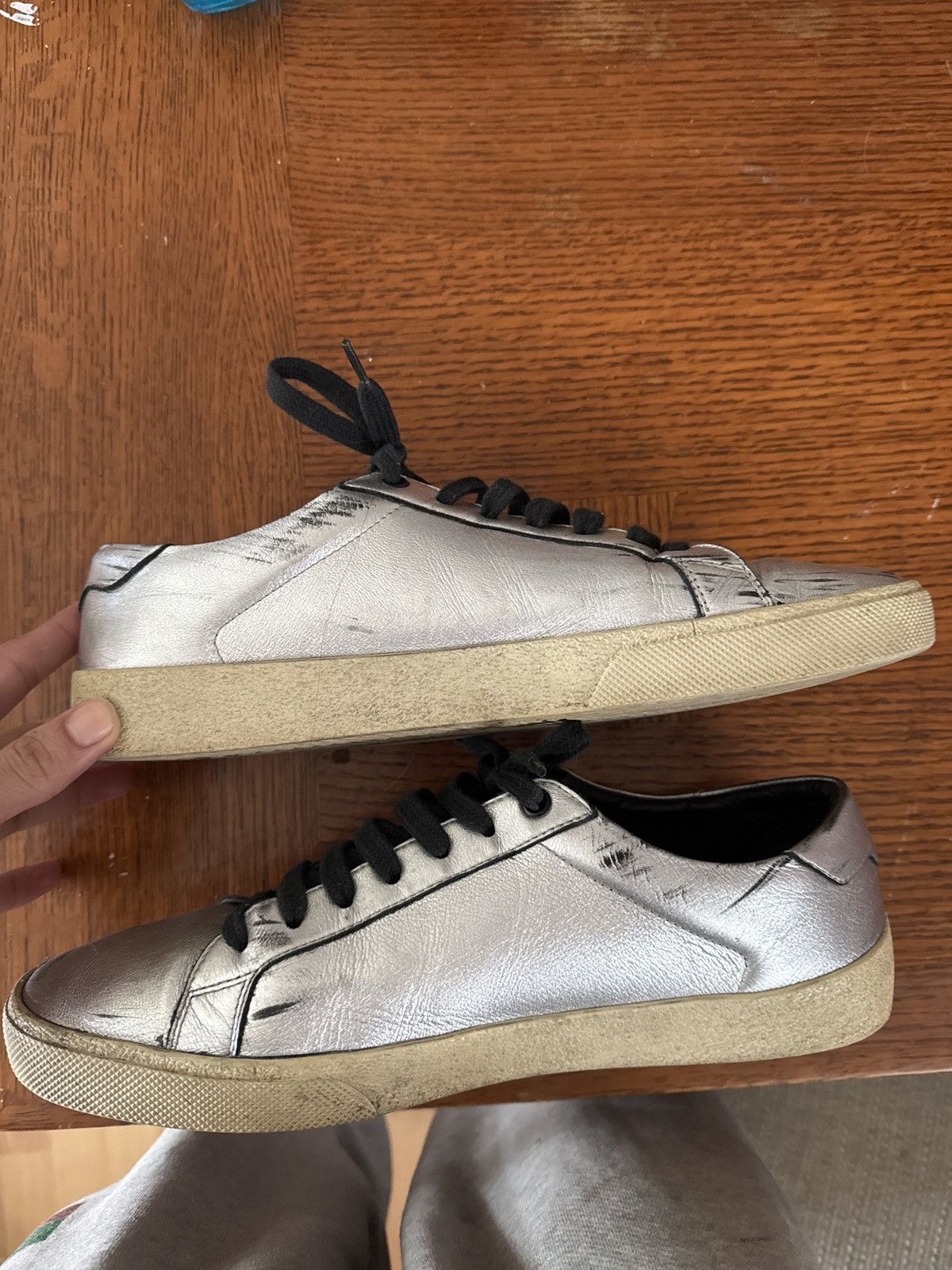 Yves Saint Laurent Silver Leather Court Classic Sneaker Size US 10 / EU 43 - 3 Thumbnail