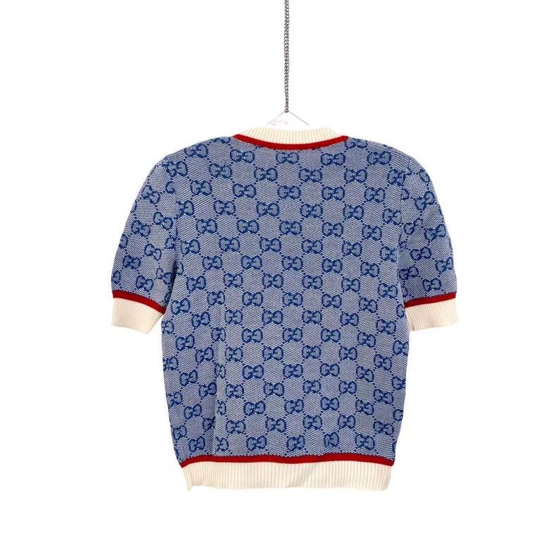 Gucci Gucci Blue and white gg full-print knitted short sleeves Size M / US 6-8 / IT 42-44 - 2 Thumbnail