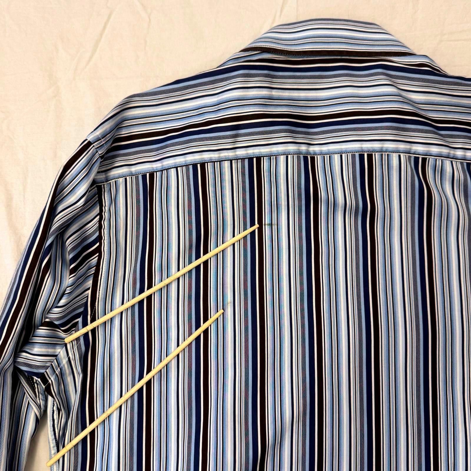 BUGATCHI Bugatchi Shaped Fit Dress Shirt Men XL Striped Flip Cuff Size 44R - 5 Thumbnail
