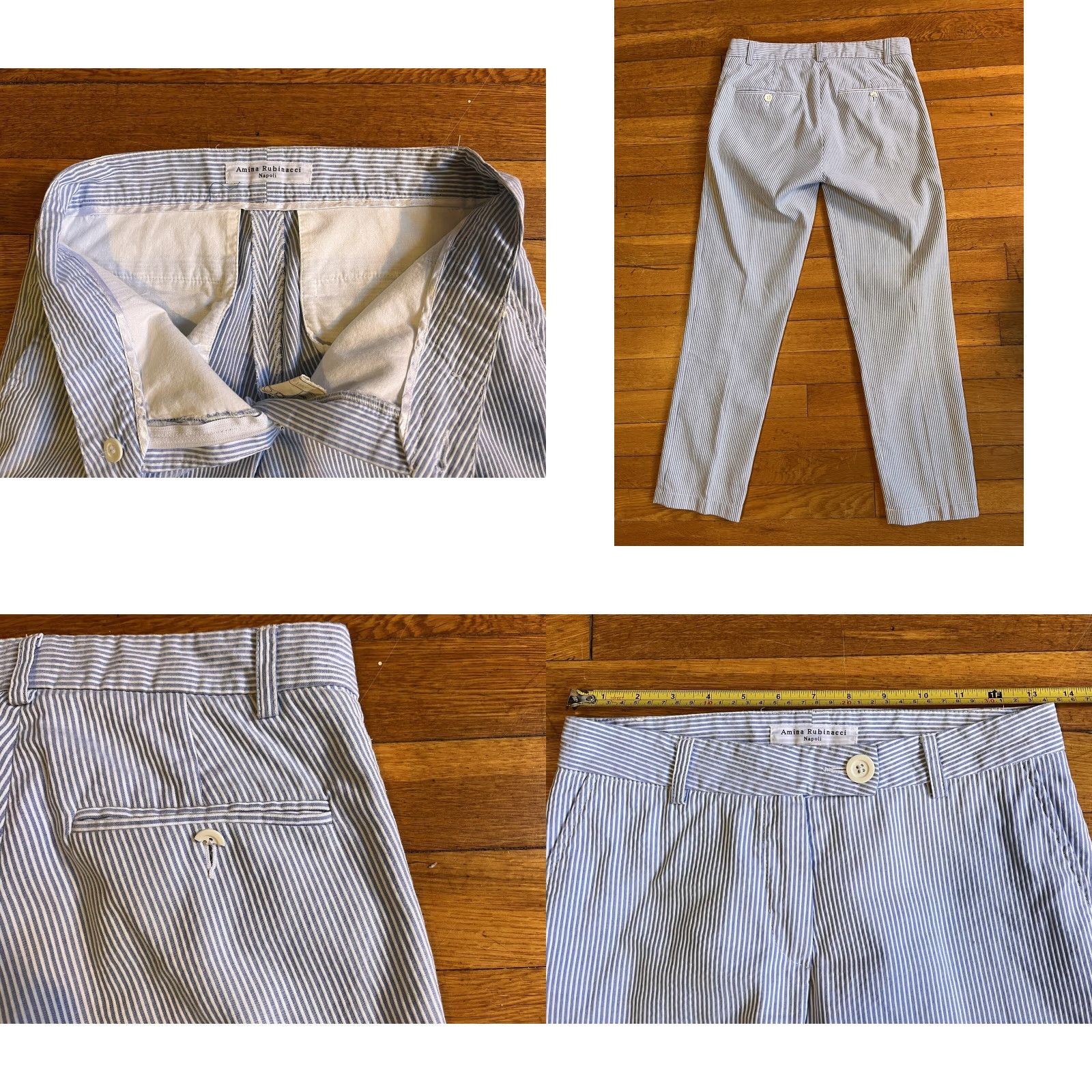 Rubinacci Amina Rubinacci Divino O Seersucker Pants Women’s 40 XS Blue Striped Italy Pants Women’s 40 XS Blue Seersucker Striped Vintage No Size 27" / US 4 / IT 40 - 8 Thumbnail