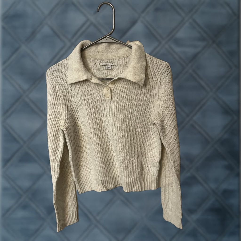 Vintage American Eagle Sweater Womens Knit Polo Sz M Ivory Cream Size M / US 6-8 / IT 42-44 - 1 Thumbnail