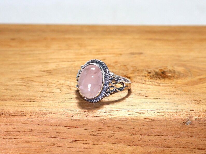 Handmade Handmade Rose Quartz Ring: 925 Silver, January Birthstone Size ONE SIZE - 4 Thumbnail