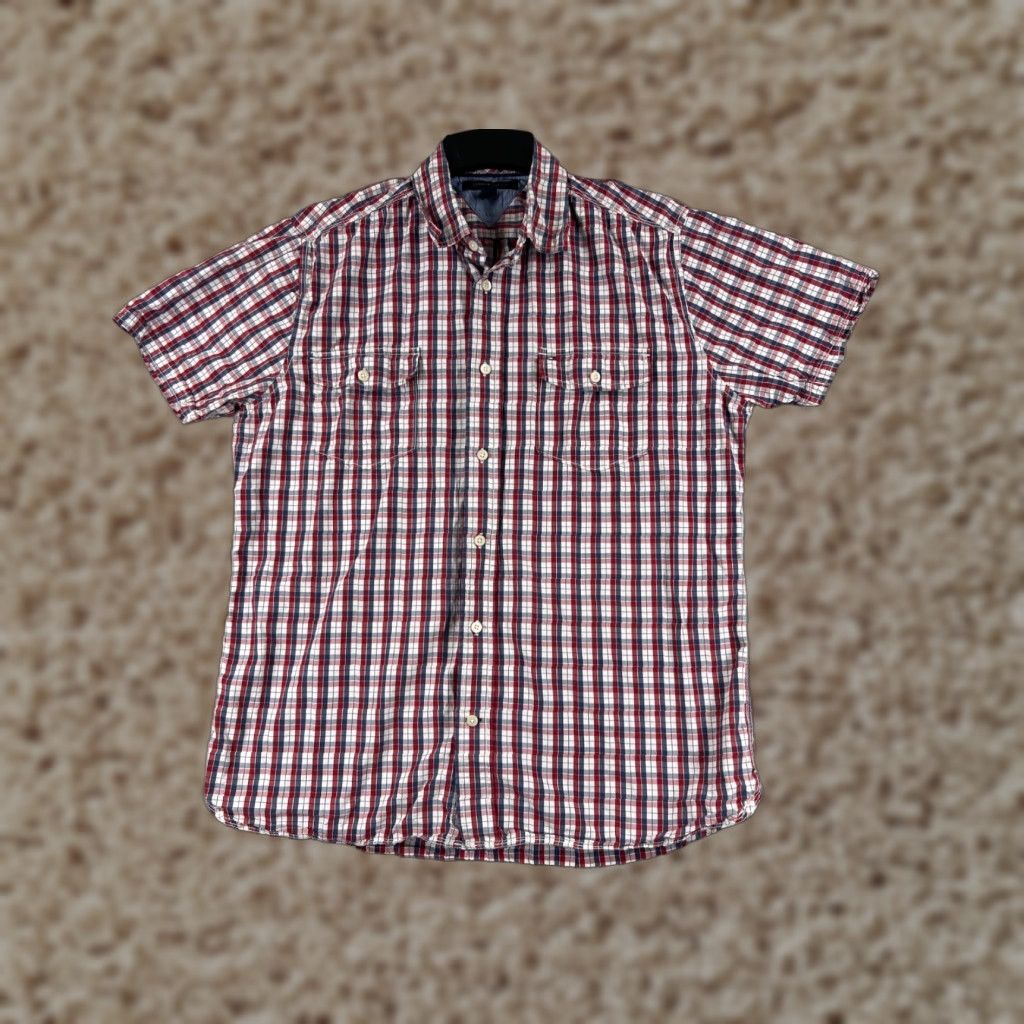 Tommy Hilfiger Tommy Hilfiger Button-Up Shirt Adult Large Red Blue Plaid Cotton Casual Mens Size US L / EU 52-54 / 3 - 1 Thumbnail