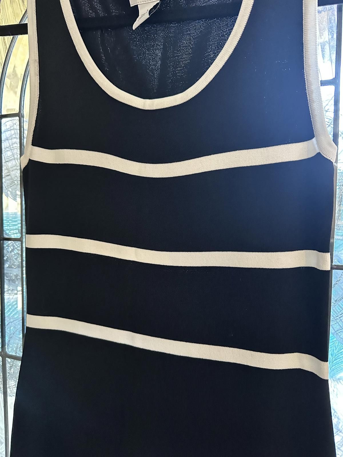 Designer Carmen Marc Valvo Women's Black and White Striped Dress Sz L Size L / US 10 / IT 46 - 3 Thumbnail