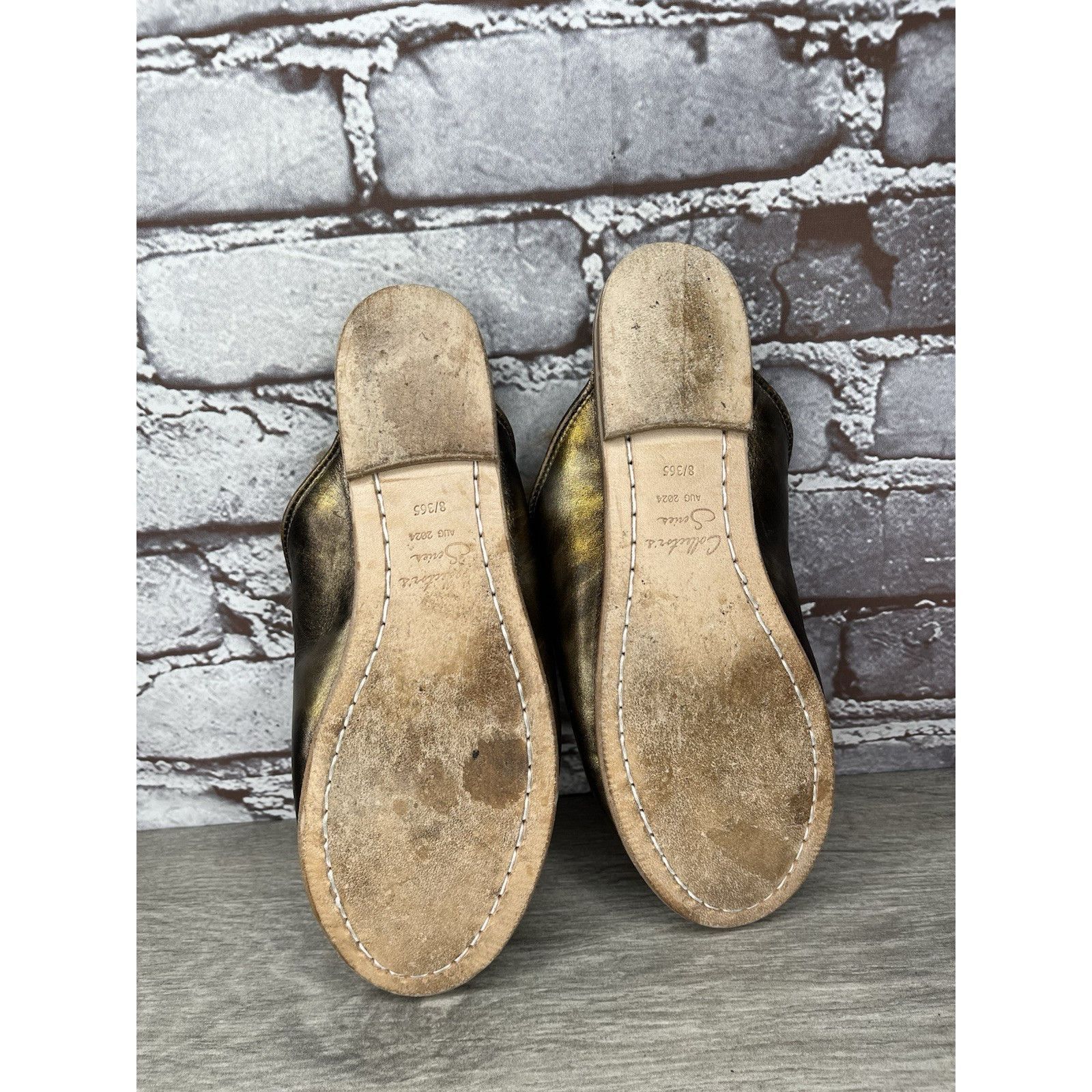 Saba Sabah Baba Big Bend Olive Shearling Bronze Slippers Mules Fl Size US 6 / IT 36 - 19 Thumbnail