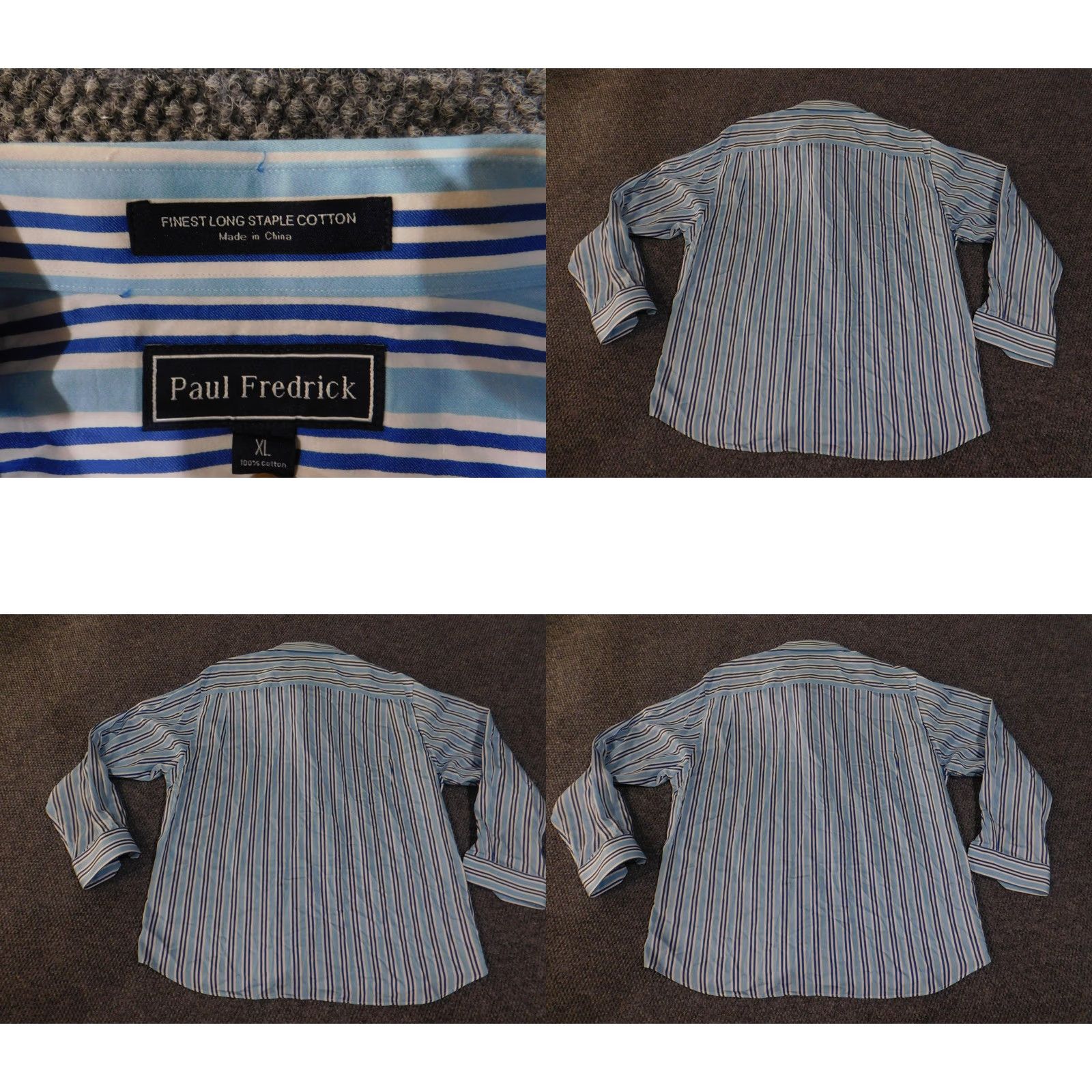 Vintage Paul Fredrick Shirt Mens XL Blue White Striped Long Sleeve Button Up Dress Shirt Size 46R - 8 Thumbnail