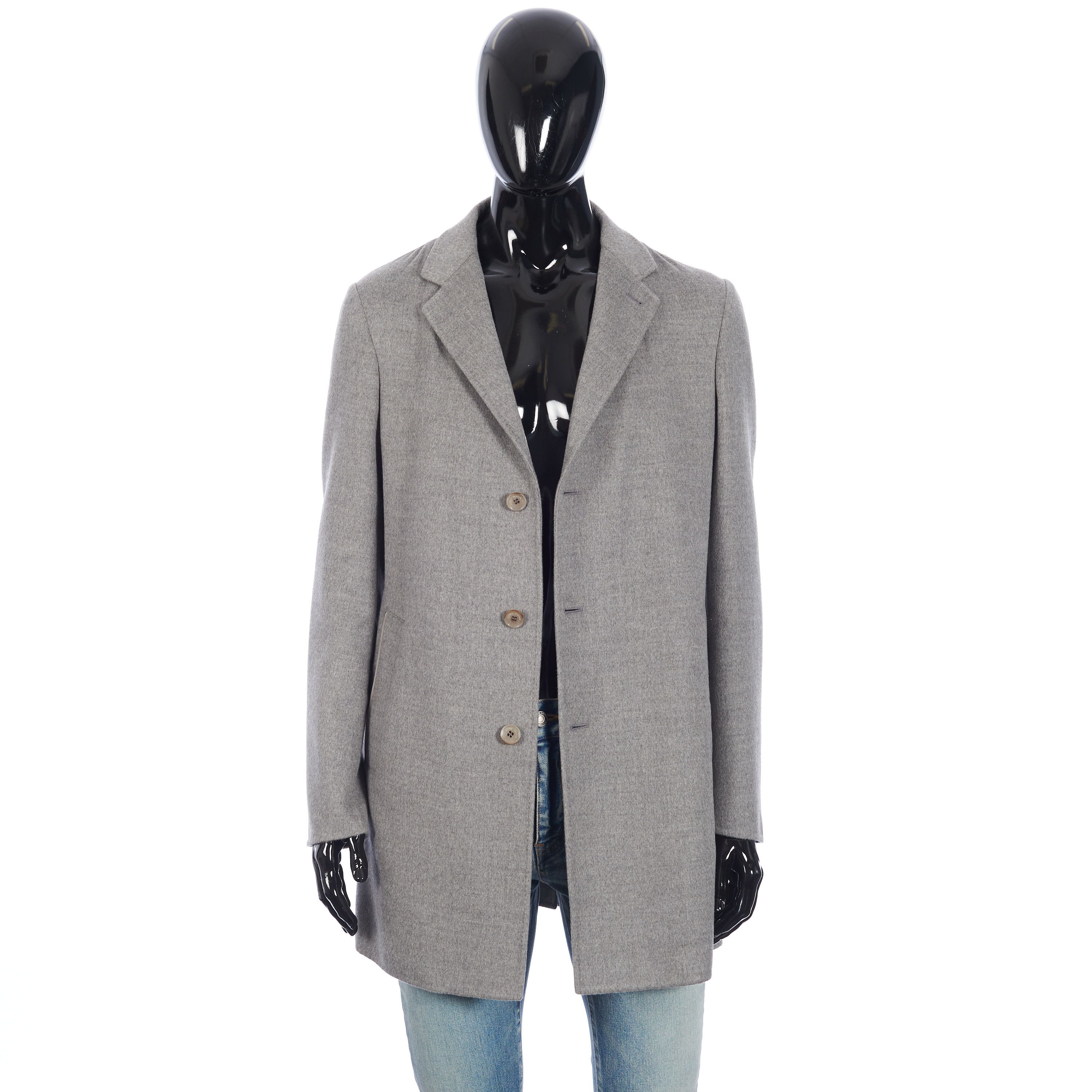 Single-Breasted Coat In Grey Double-Faced Cashmere