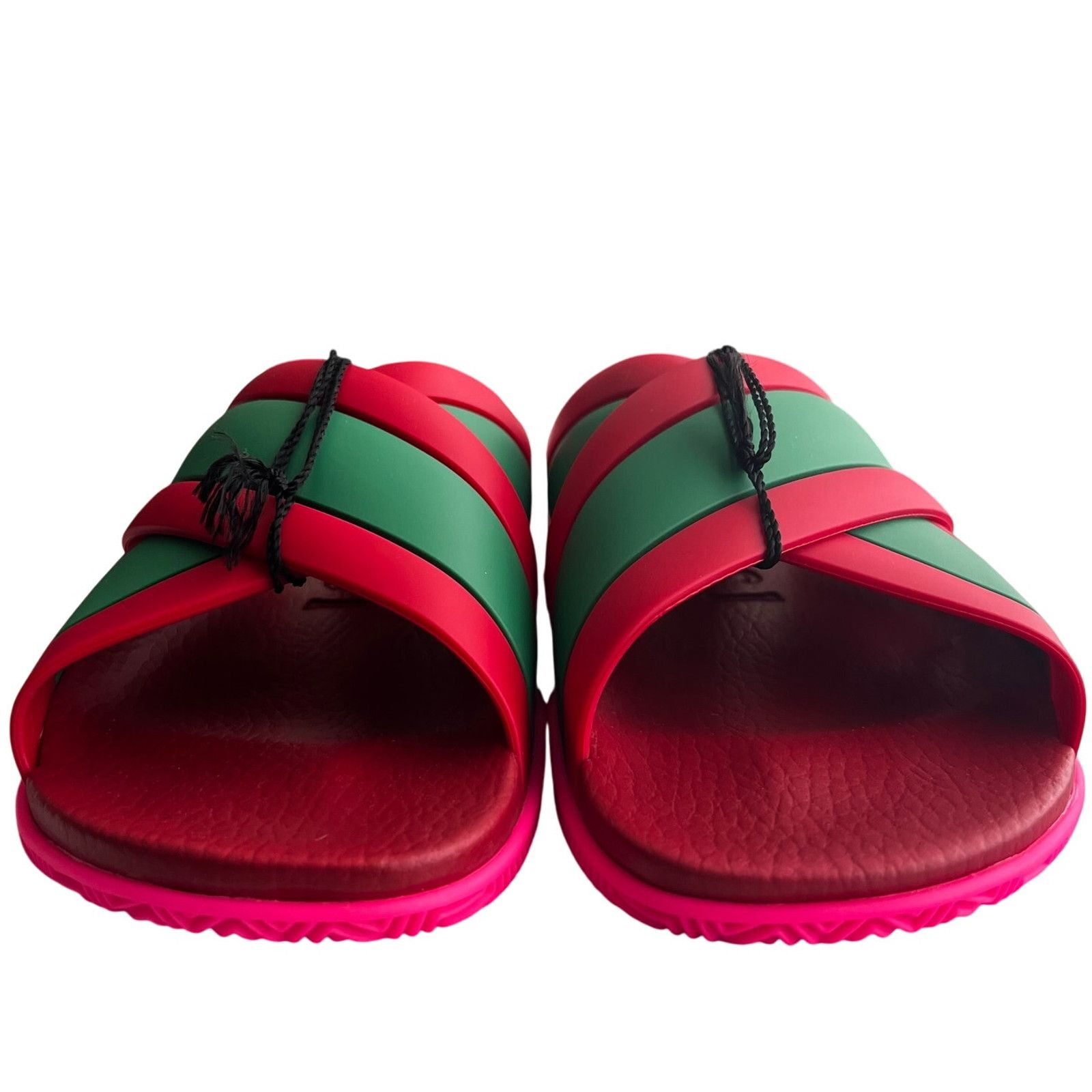 Gucci Gucci Red Green Striped Web Accent Rubber Sandals, IT37/US7 Size US 7 / IT 37 - 7 Thumbnail