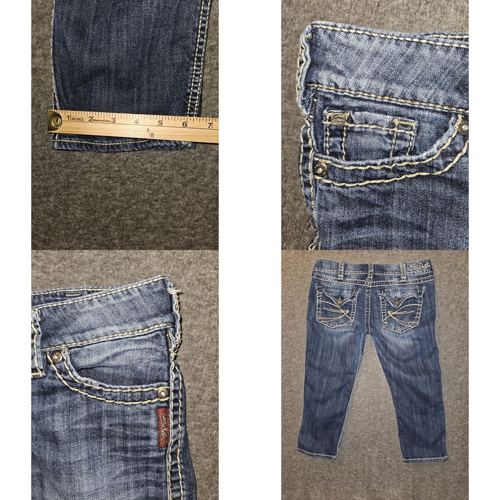 Vintage Silver McKenzie Capri Jeans Womens 30 Low Rise Blue Embroidered Flap Pockets Size 30" / US 8 / IT 44 - 8 Thumbnail