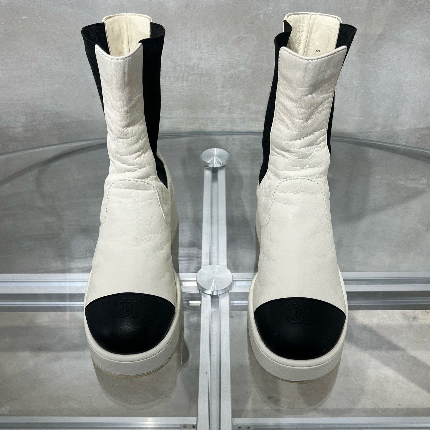 Chanel Chanel Black White Lambskin Short Boots Size US 6 / IT 36 - 1 Thumbnail