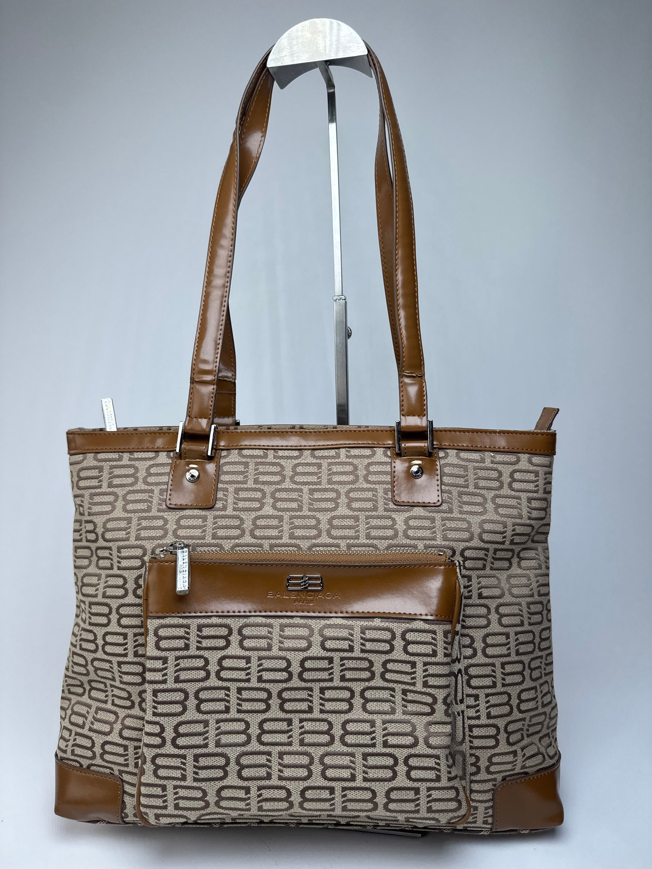 Balenciaga Vintage Monogram Handbag Beige Brown Size ONE SIZE - 1 Thumbnail