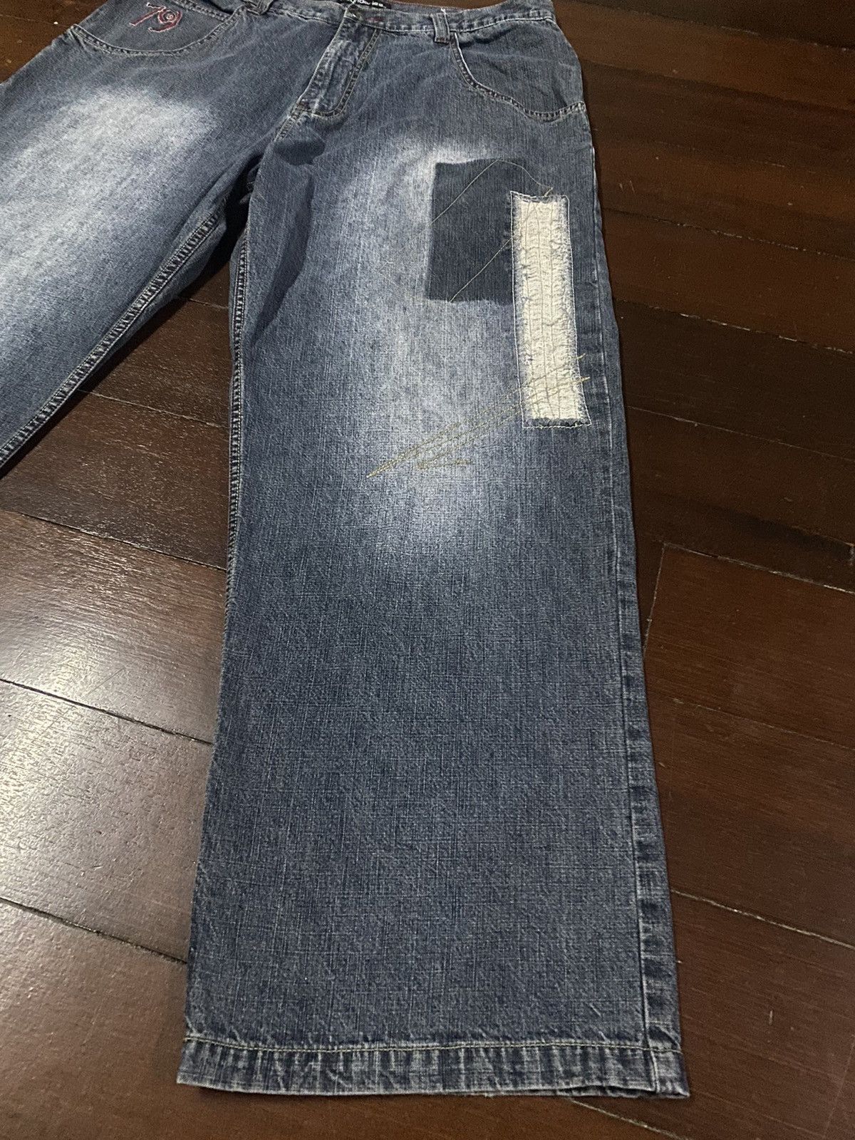 Designer × JNCO FIRE 🔥 NO BOUNDARIES WIDE LEG PATCH WORKS BELL BOTTOM Size US 36 / EU 52 - 3 Thumbnail