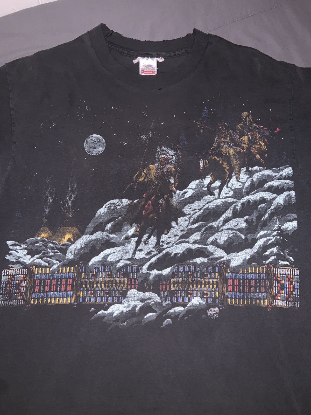 Fruit Of The Loom Vintage 1994 Native American Horse Riding T - Size Large Size US L / EU 52-54 / 3 - 4 Thumbnail