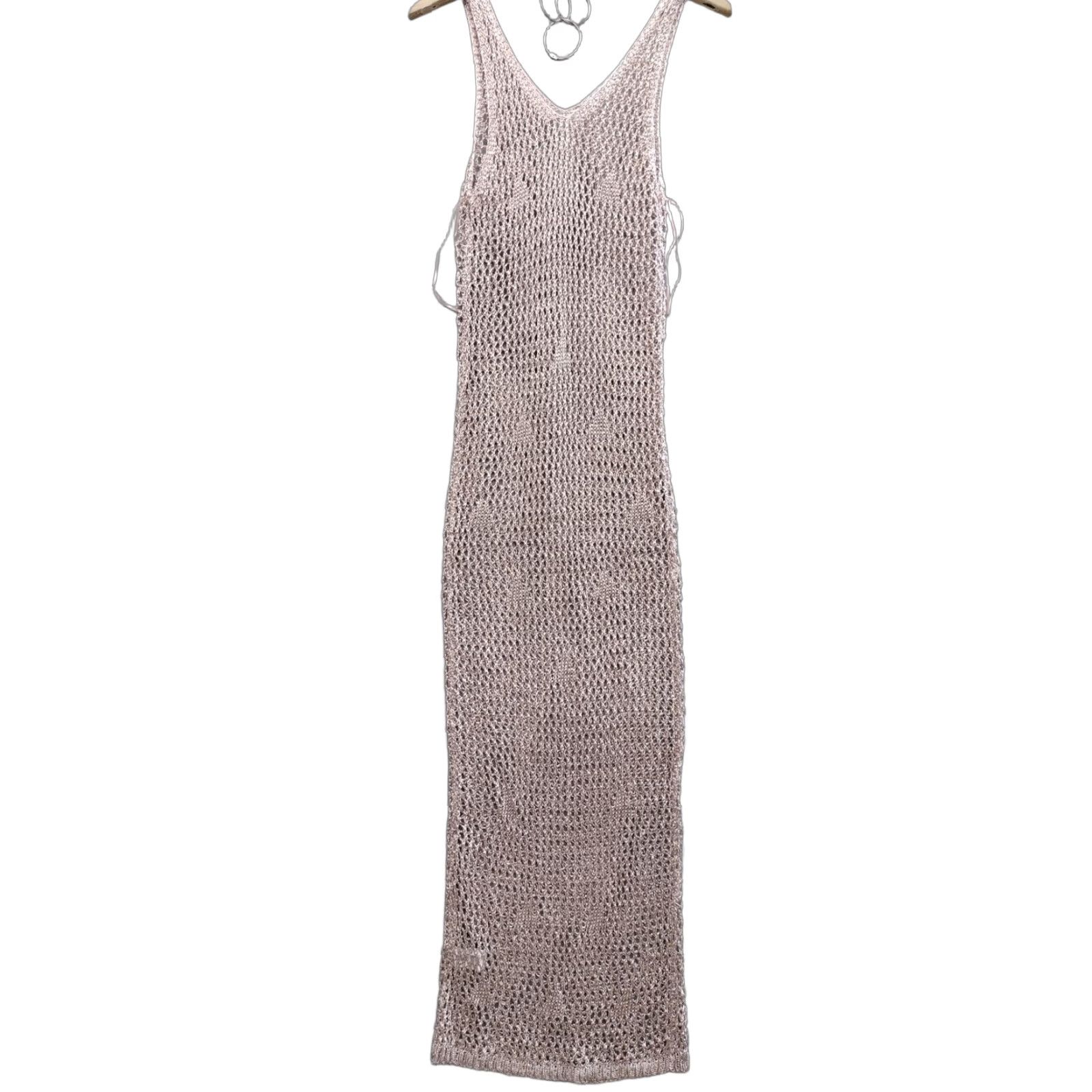 Pinko Codigo Crochet Long Knit Dress L Pink V-Neck Sleeveless Bodycon Womens Size L / US 10 / IT 46 - 1 Thumbnail