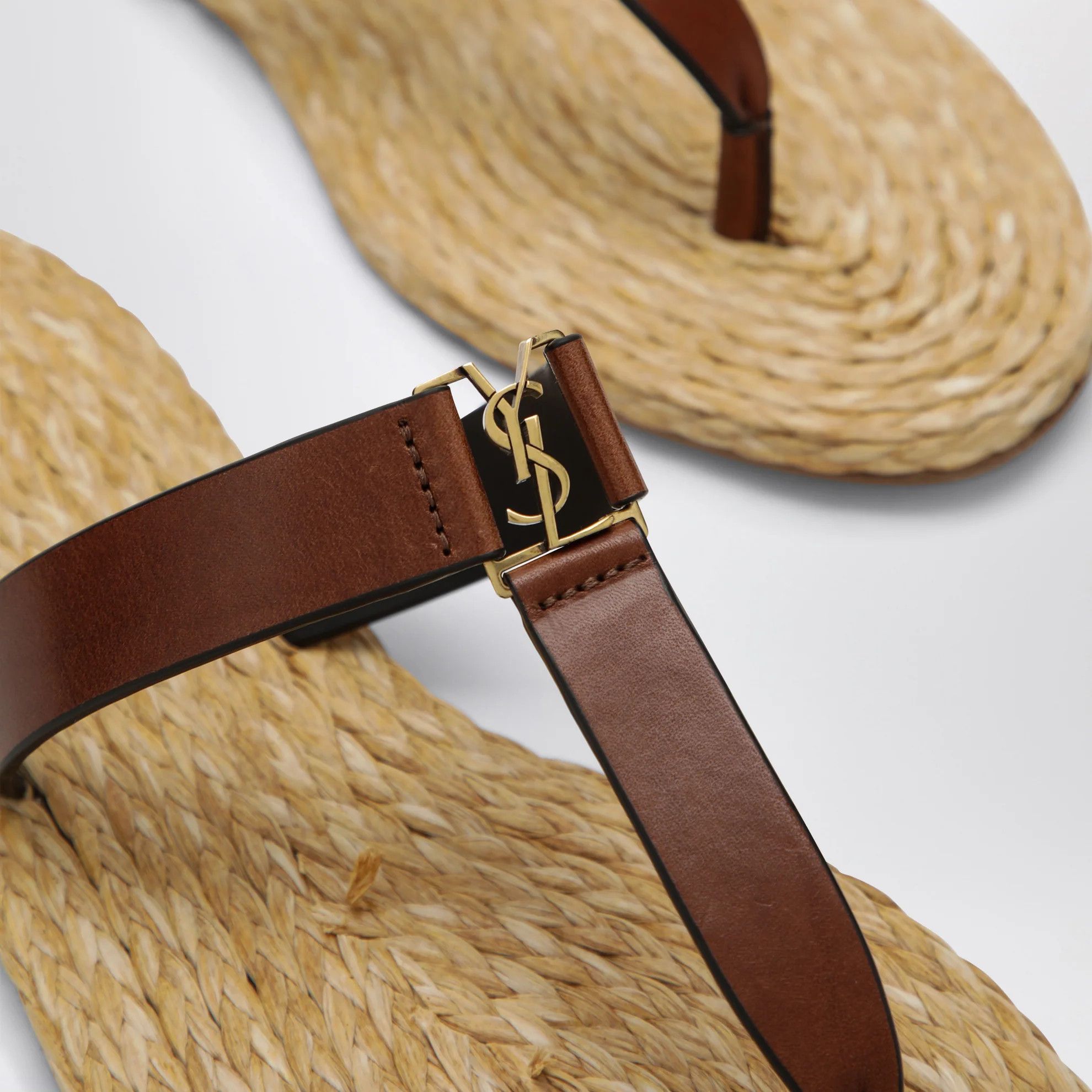Saint Laurent Paris o1d2blof0526 Leather Thong Slippers in Brown/Beige Size US 6 / IT 36 - 5 Thumbnail