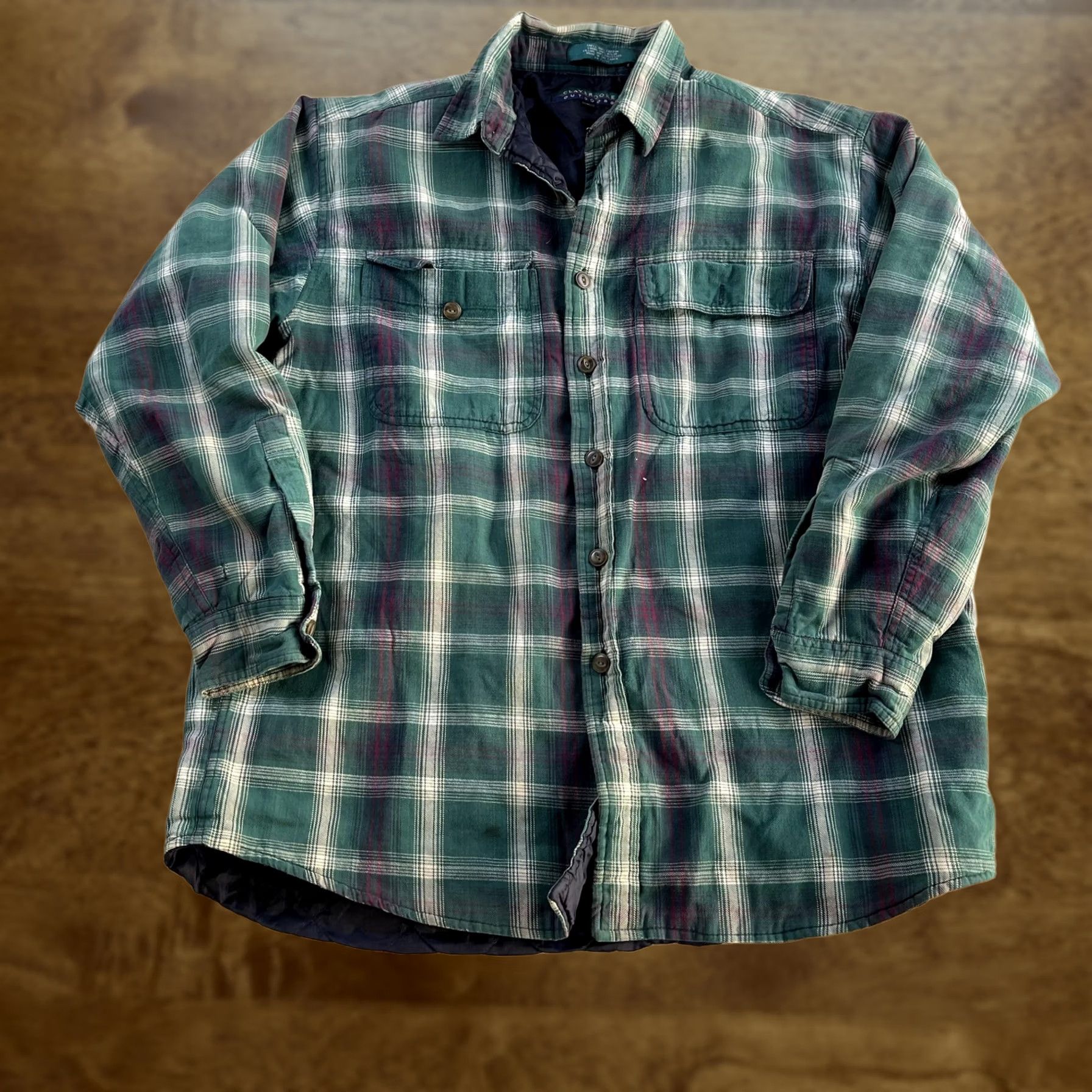 Vintage VINTAGE Claybrooke Outdoors Shirt Jacket Mens Large Green Plaid Quilted Lined Size US L / EU 52-54 / 3 - 1 Thumbnail