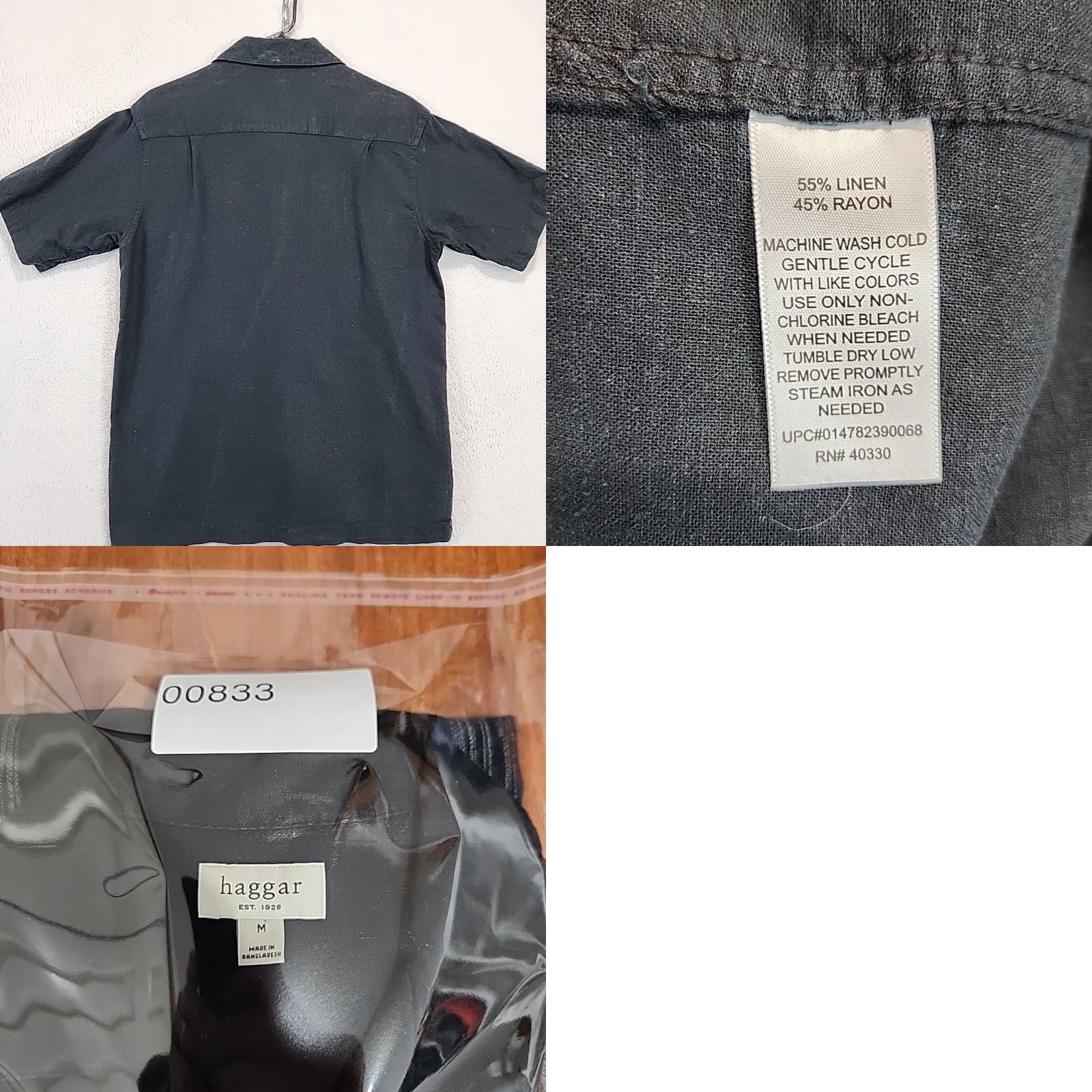 Haggar Haggar Mens Shirt M Black Stripe Linen Blend Short Sleeve Button-Up Beach Size US M / EU 48-50 / 2 - 8 Thumbnail