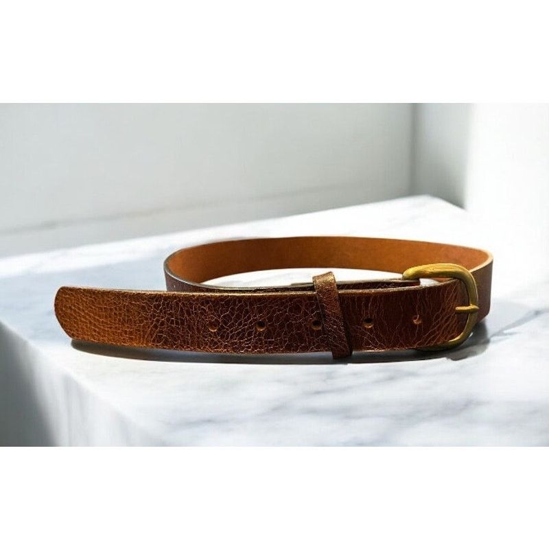 Unknown London Handmade Men's Leather textured Brown Belt Gold Buckle 37" Size 36 - 3 Thumbnail