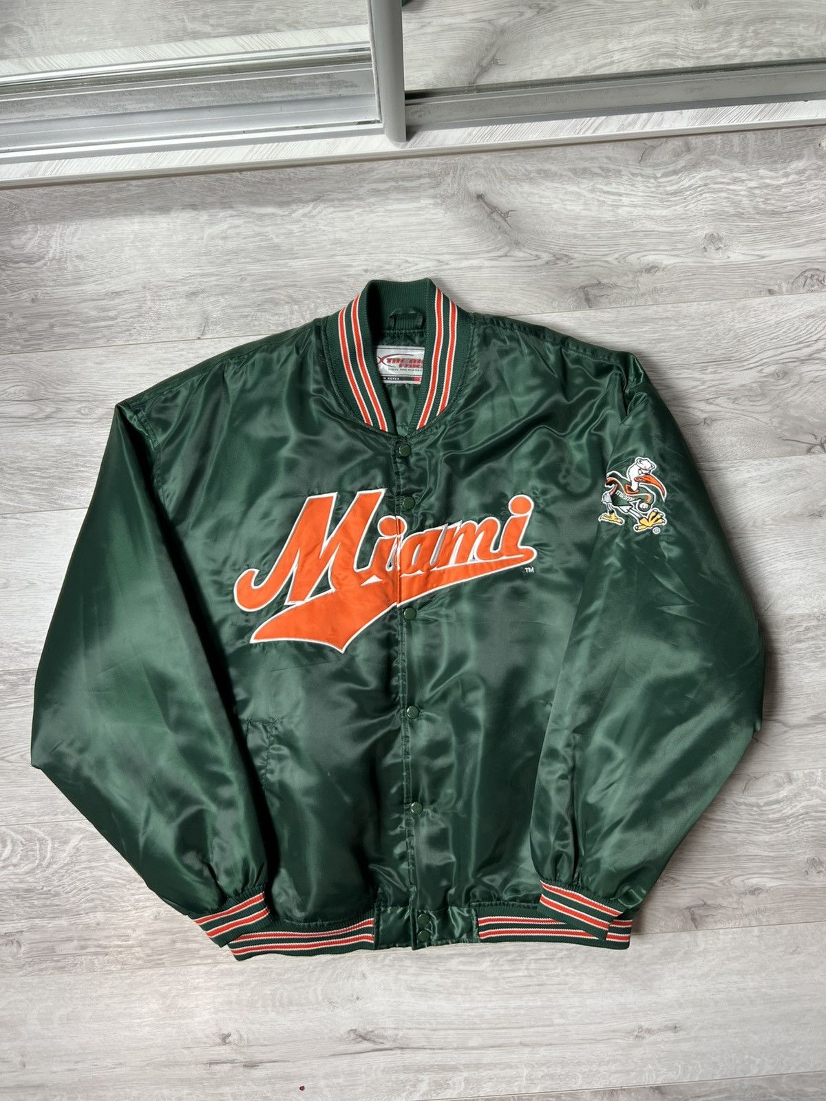 Starter Vintage 90s NCAA Miami Hurricanes Satin Snap Bomber Jacket Size US XL / EU 56 / 4 - 1 Thumbnail