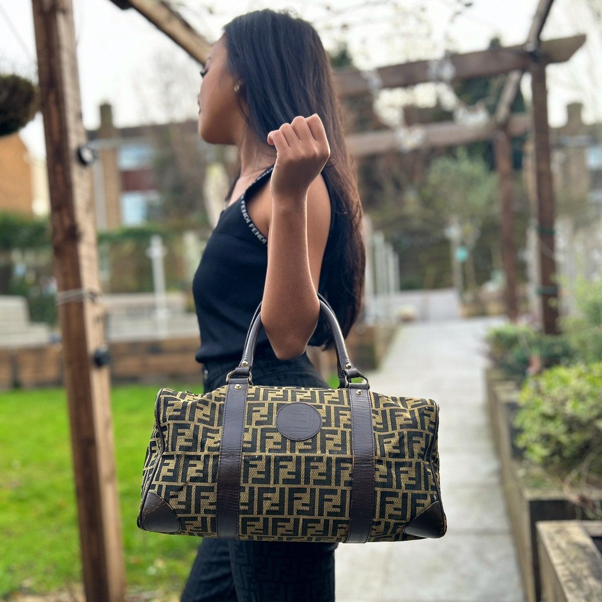 image of Vintage Fendi Monogram Holdall in Brown, Women's