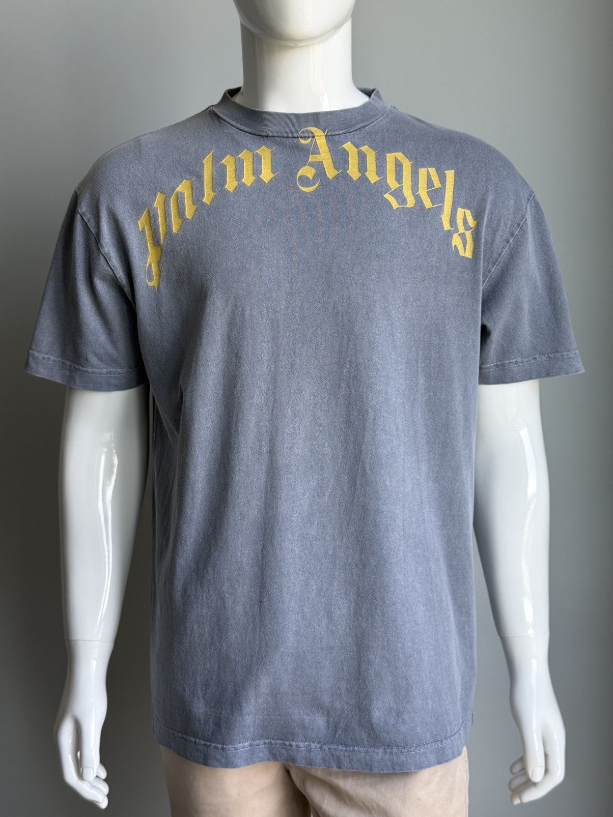 Palm Angels Palm Angels Medium Arched Logo Washed Vintage Grey Tee Size US M / EU 48-50 / 2 - 2 Thumbnail