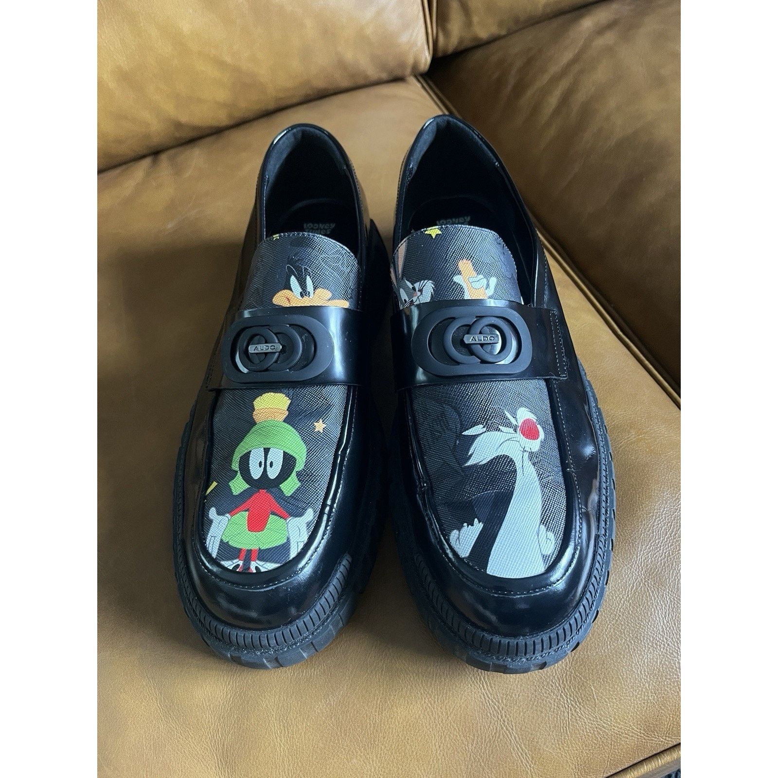 Looney Toons X Aldo Black Faux Leather Loafers Shoes Size 13, Men's