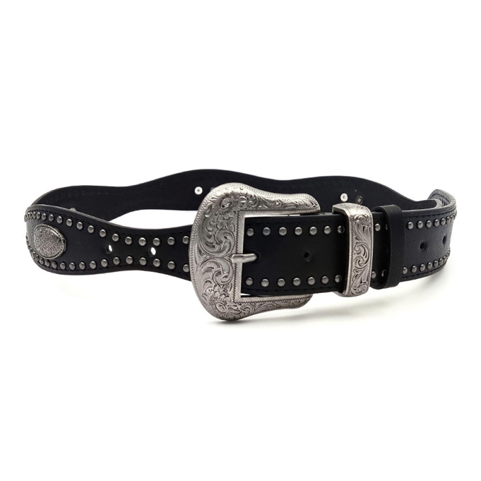 Leather Black Western Belt with Engraved Buckle Size ONE SIZE - 9 Thumbnail