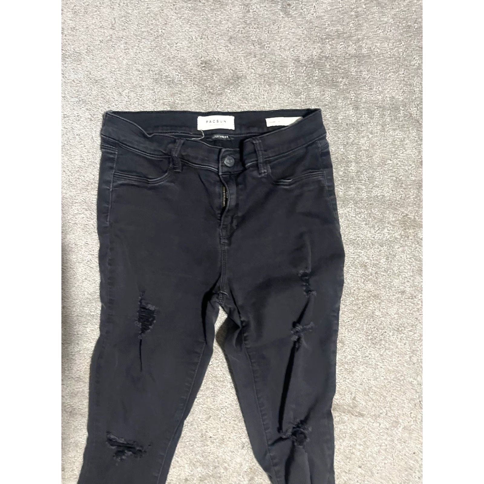 Pacsun PacSun High Rise Jegging Jeans Womens 27 Black Distressed Denim Comfy Size 27" / US 4 / IT 40 - 2 Thumbnail