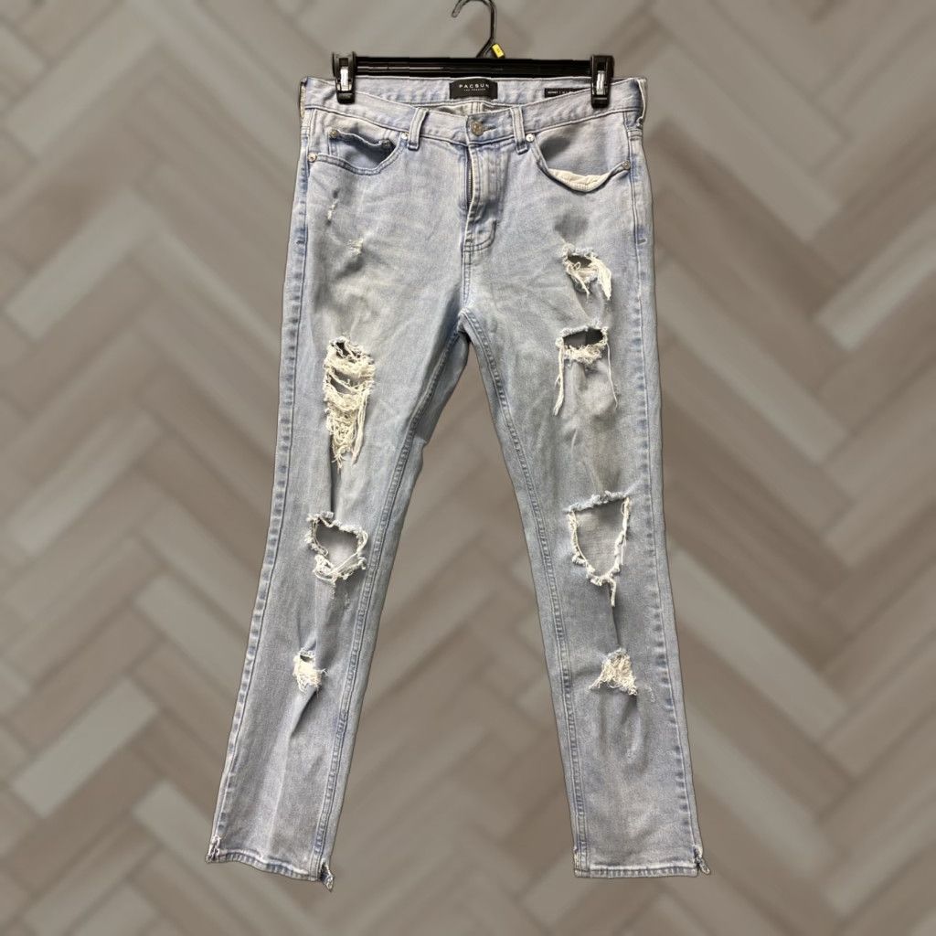 Pacsun Pacsun Men Skinny Denim Jeans Distressed Stretch 32x30 Light Blue Slim Fit Casual Size US 32 / EU 48 - 1 Thumbnail