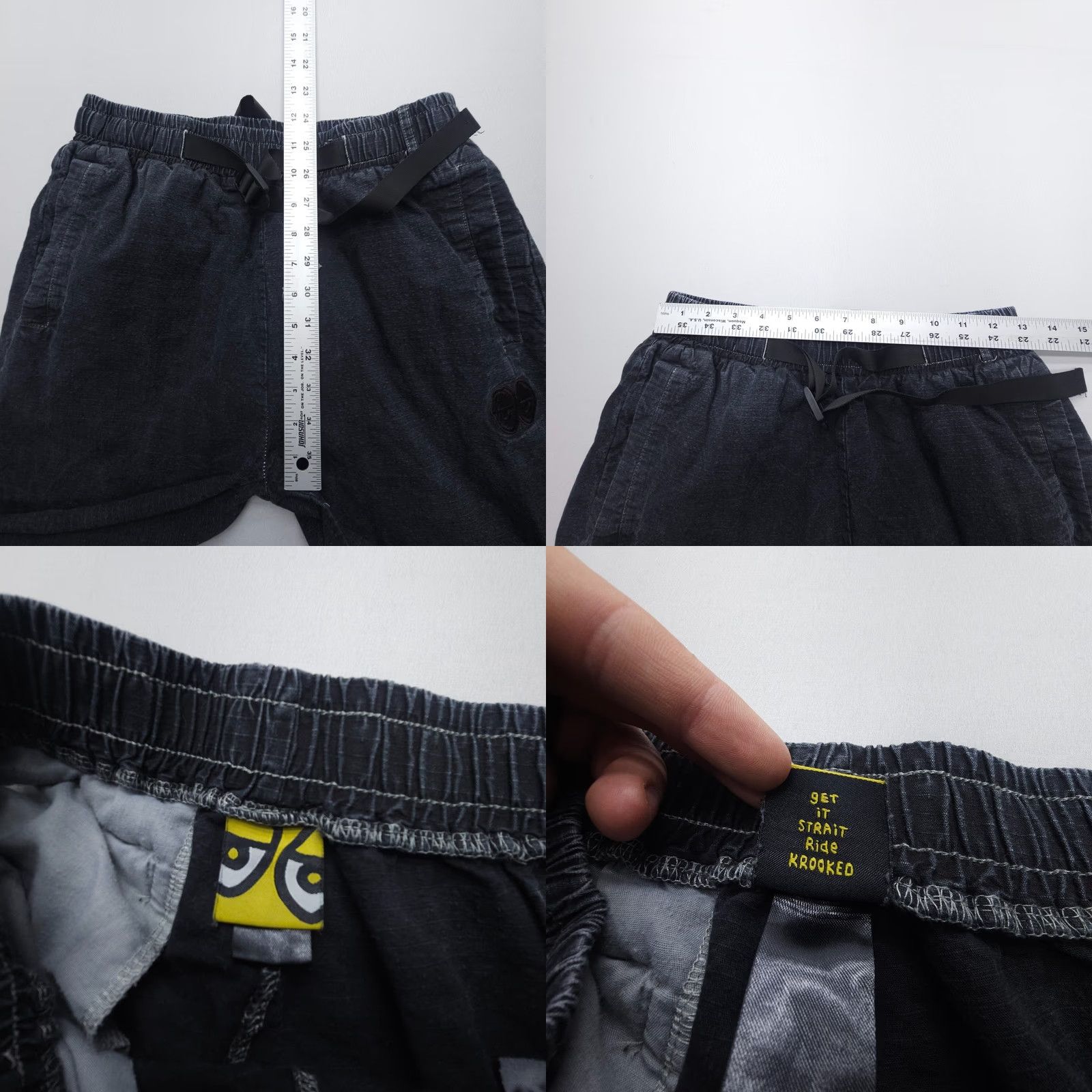 Vintage Krooked Pants Belted Elastic Waist Mens Small Chino Straight Black Cotton Mid Rise Regular 26in Inseam USA Logo Size US 29 - 8 Thumbnail