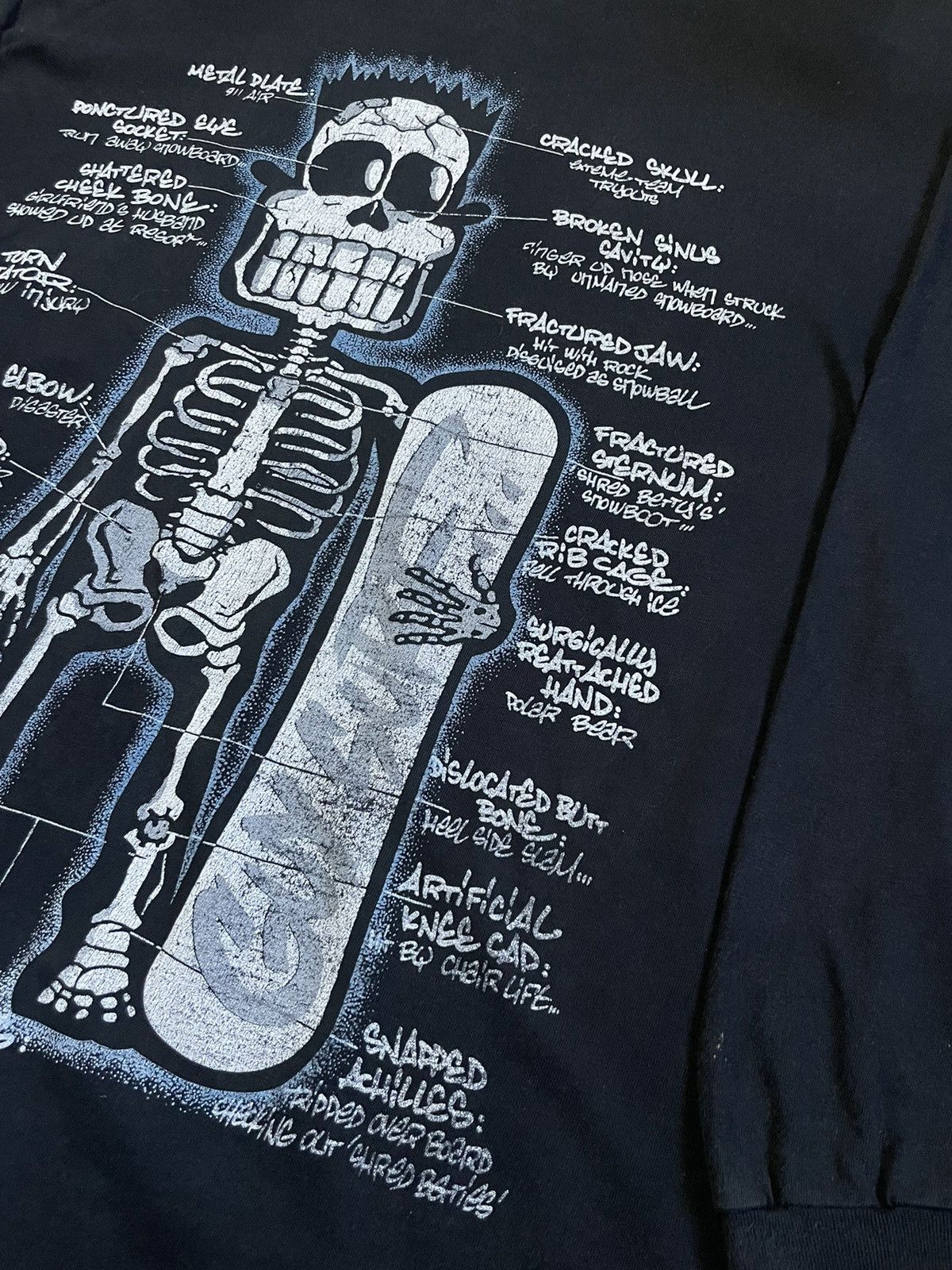 Vintage Vintage 90’s Bart Simpson X-RAY Skeleton Skateboard Long Tee Size US XL / EU 56 / 4 - 8 Thumbnail