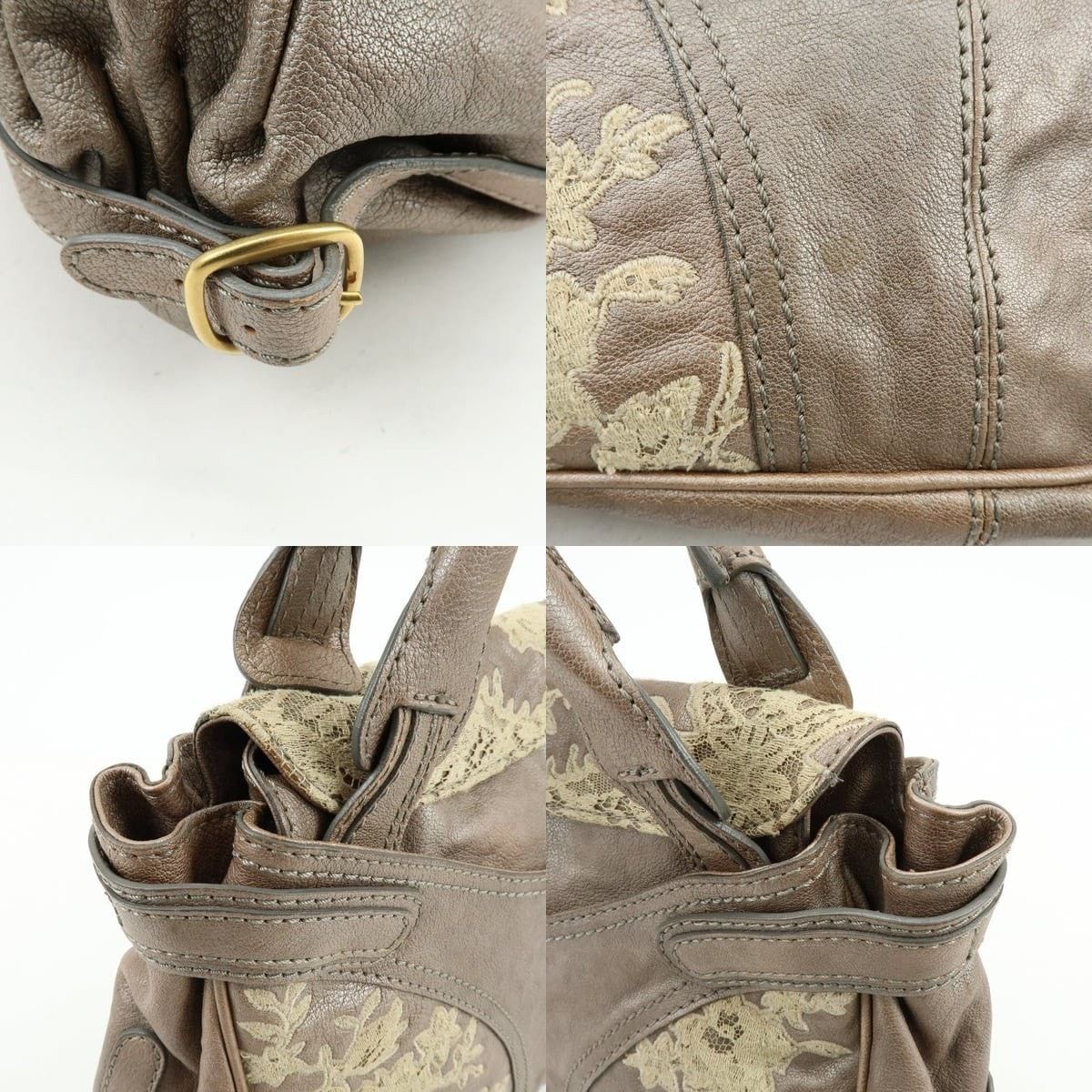 Valentino Valentino Flower Embroidery Calfskin Shoulder Bag Gray Size ONE SIZE - 6 Thumbnail