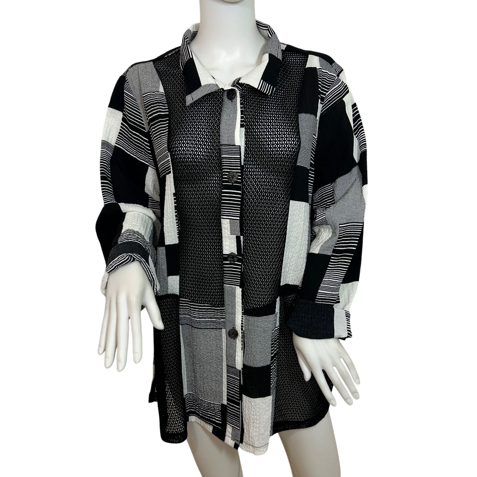 Other Damee Tunic Top XL Black White Checkered Mesh Inserts Collar Size XL / US 12-14 / IT 48-50 - 1 Thumbnail