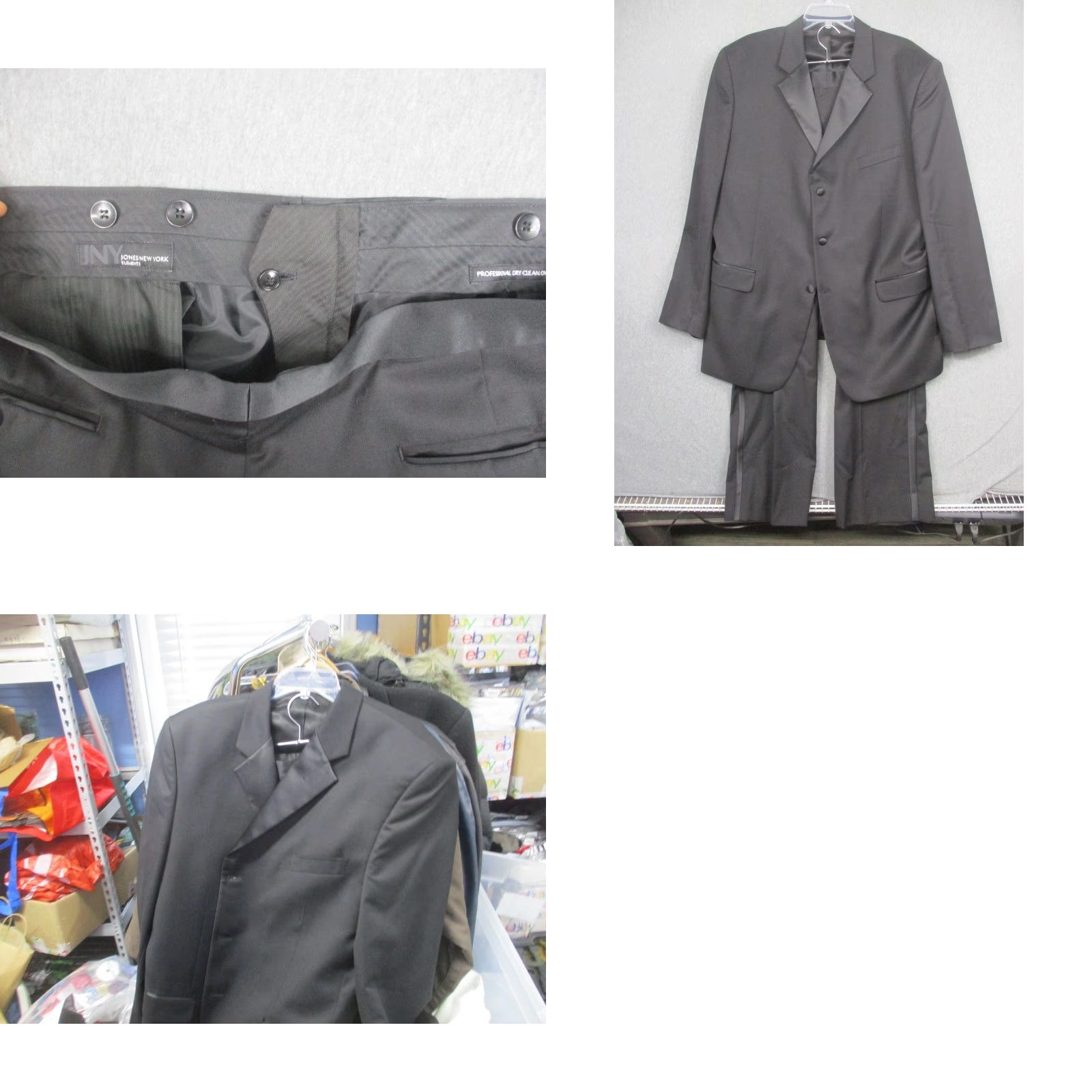 Jones New York Jones New York Suit Mens 48L Black Wool Tuxedo 2 Piece Notch Lapel 3-Button Single-Breasted Wool Size 48R - 11 Thumbnail