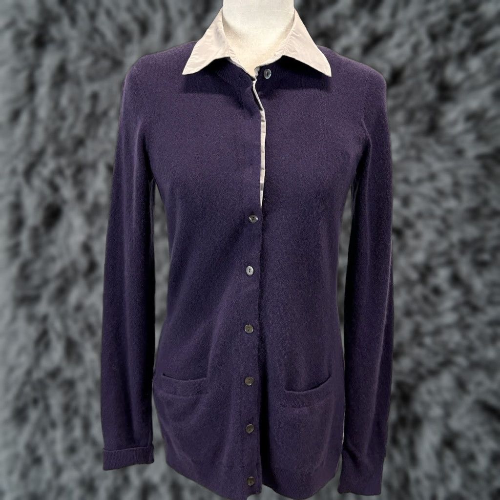 Vince Vince Cardigan Women Medium Purple 100% Cashmere Button-Front Long Sleeve Solid Size M / US 6-8 / IT 42-44 - 1 Thumbnail