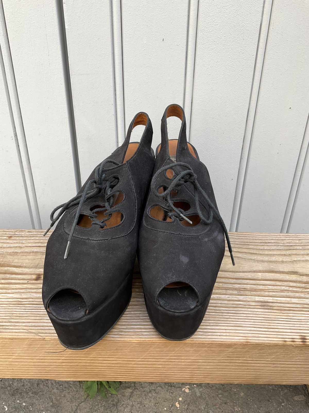 Vintage Brown leather retro-style wedge sandals by Janie Philip Size US 7 / IT 37 - 5 Thumbnail