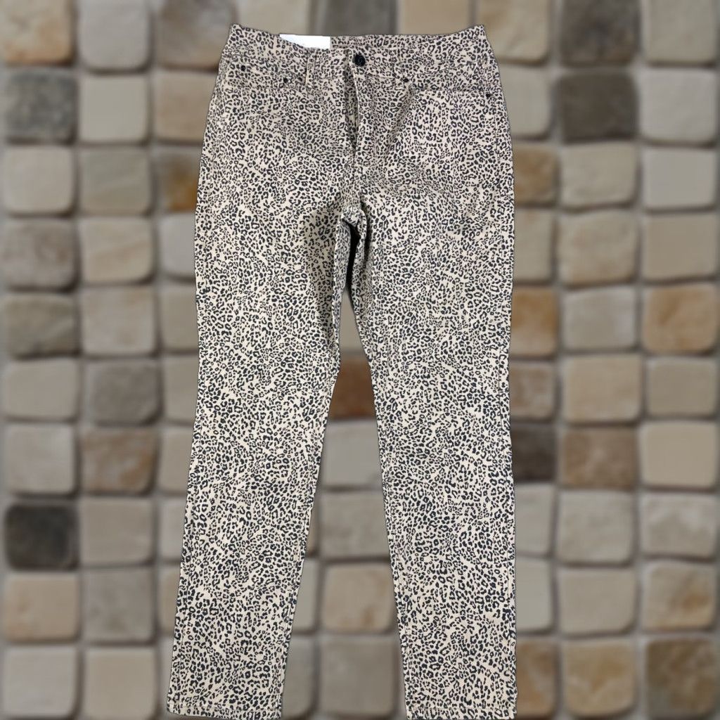 Vintage Seven7 Skinny Jeans Womens 14 Beige Black Leopard Print High Rise Tummyless NWT Size 36" / US 14 / IT 50 - 1 Thumbnail